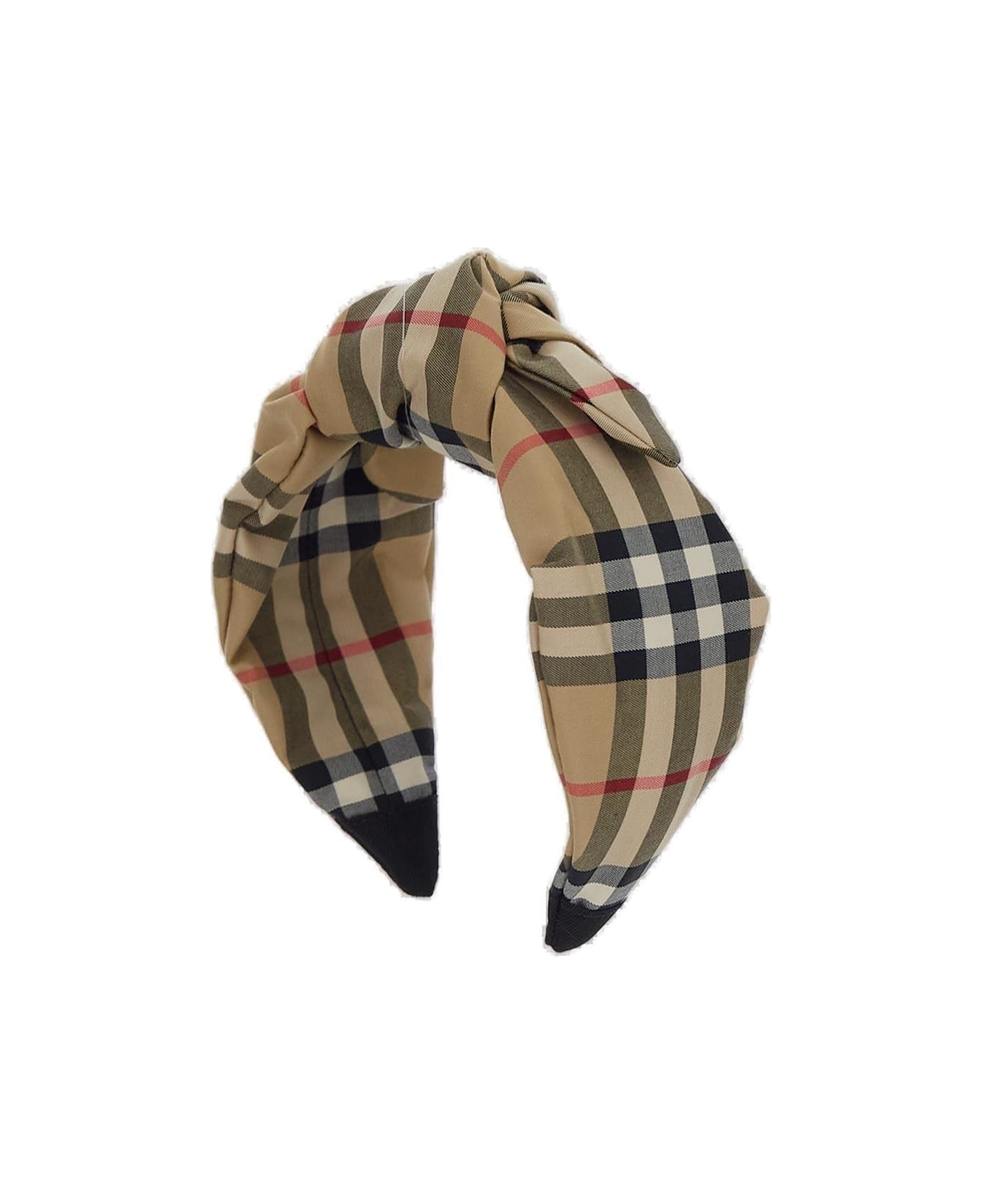 Burberry Checked Knot-detailed Headband - Beige
