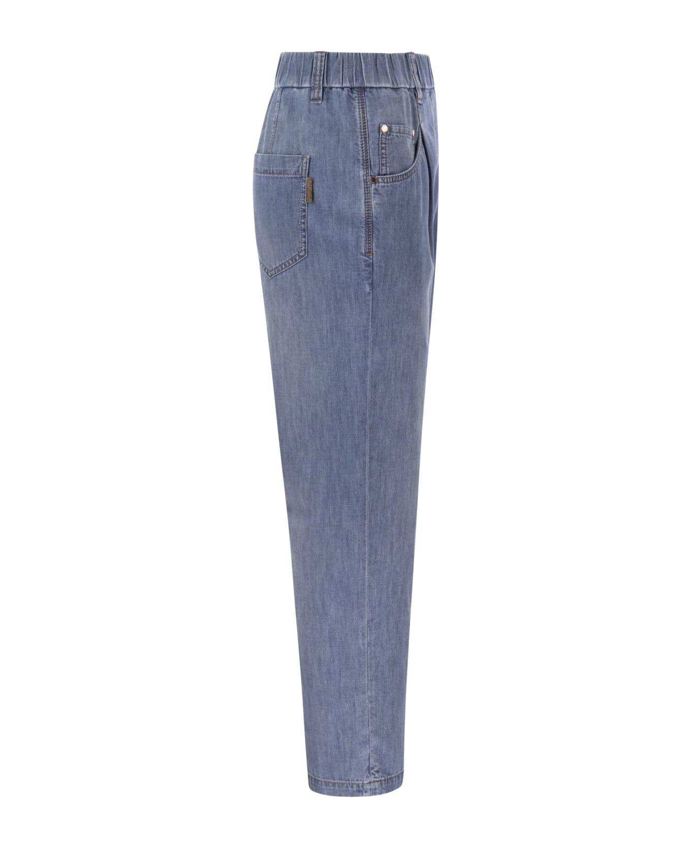 Brunello Cucinelli Lightweight Denim Baggy Trousers With Shiny Tab - Medium Denim
