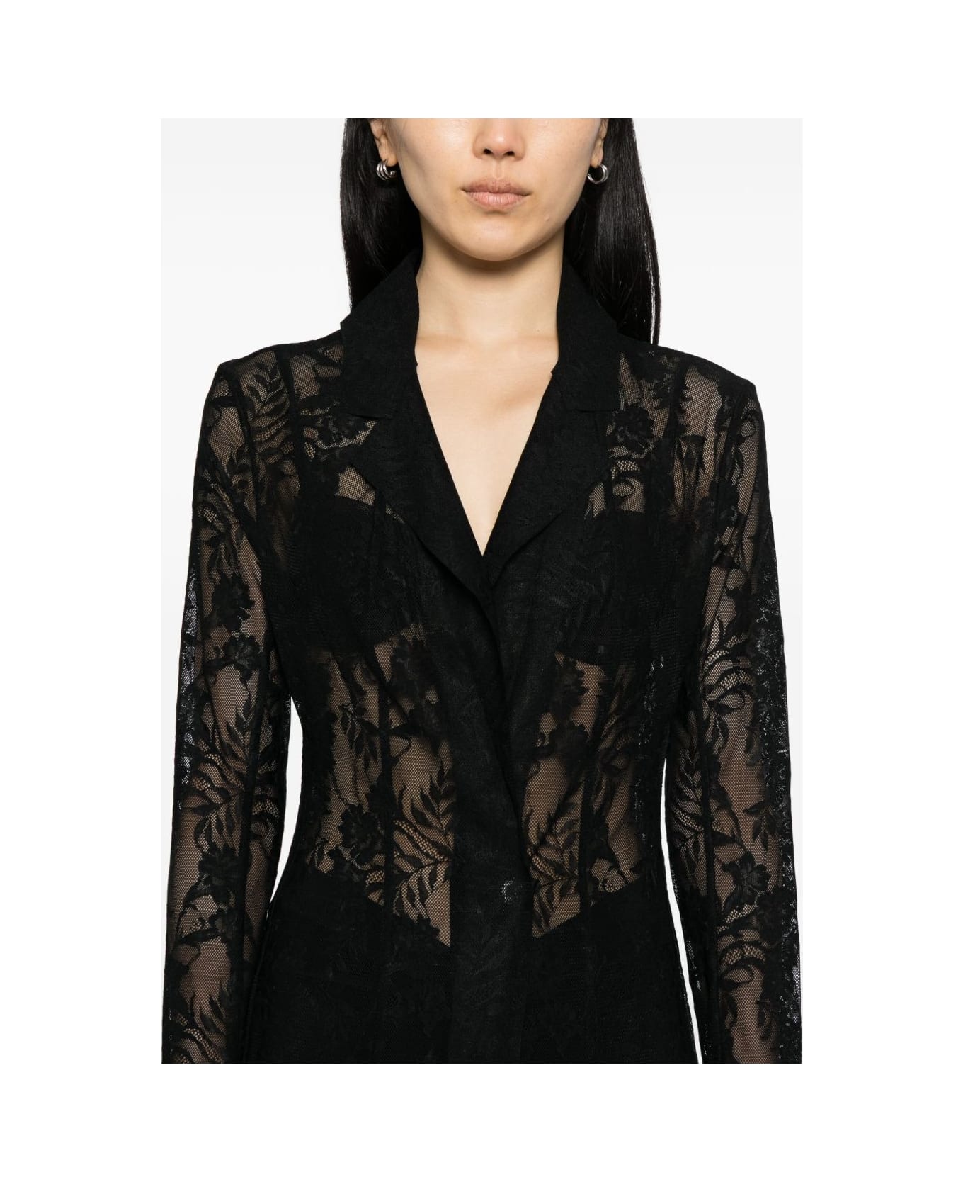 Norma Kamali Lace Long Coat - Black