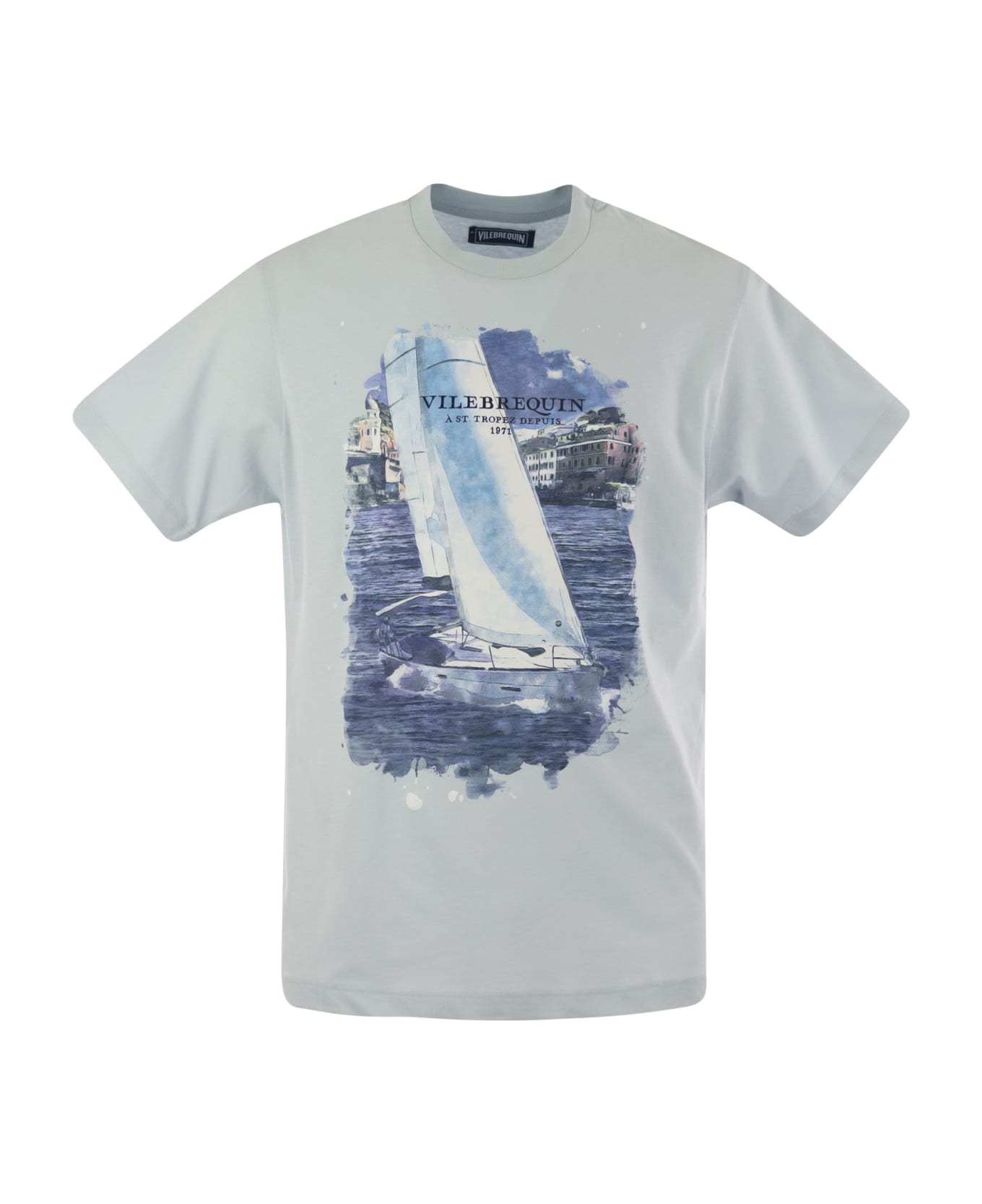 Vilebrequin Cotton T-shirt With Frontal Print - Light Blue