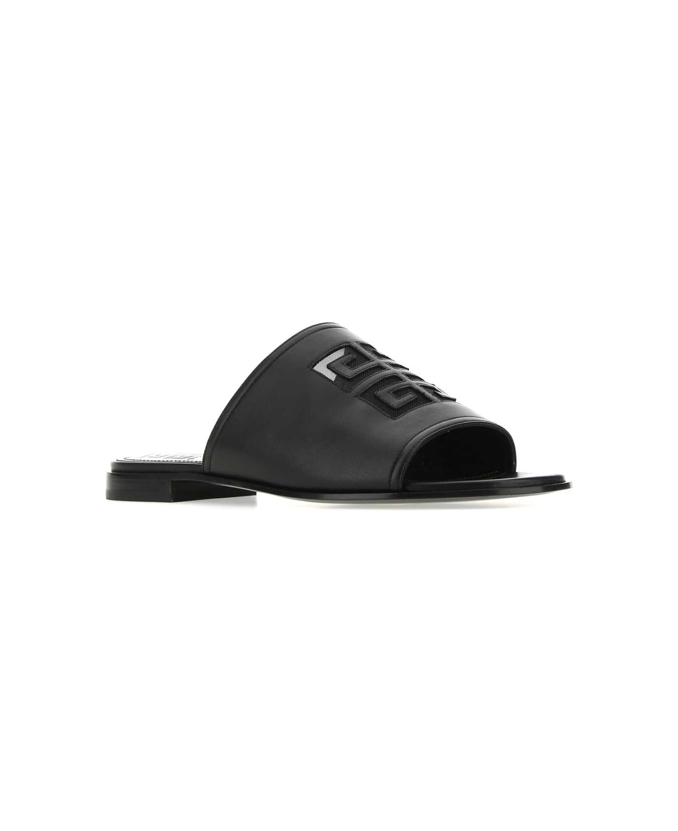 Givenchy Black Nappa Leather 4g Slippers - BLACK