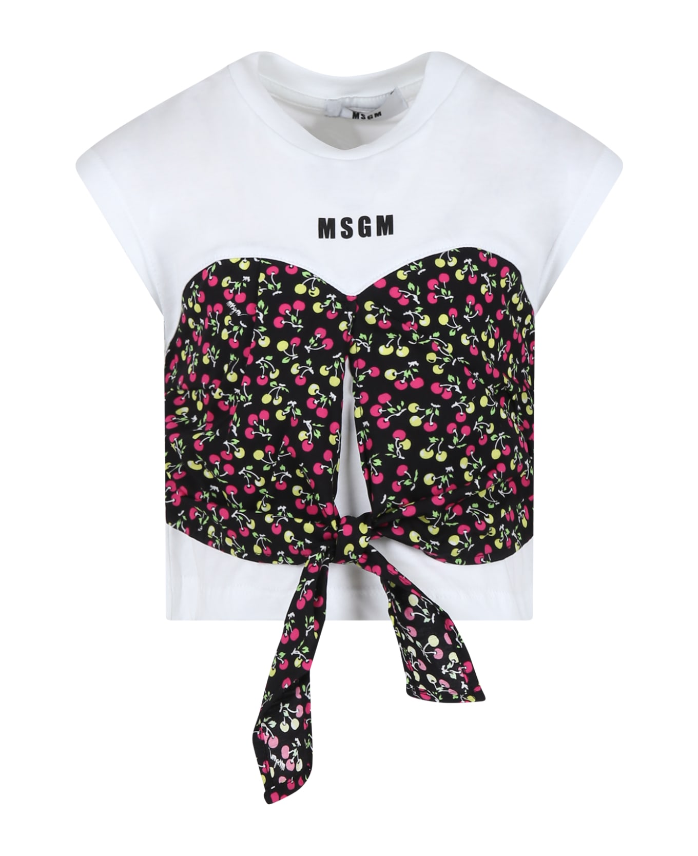 MSGM White T-shirt For Girl With Cherryprint - White Tシャツ＆ポロシャツ