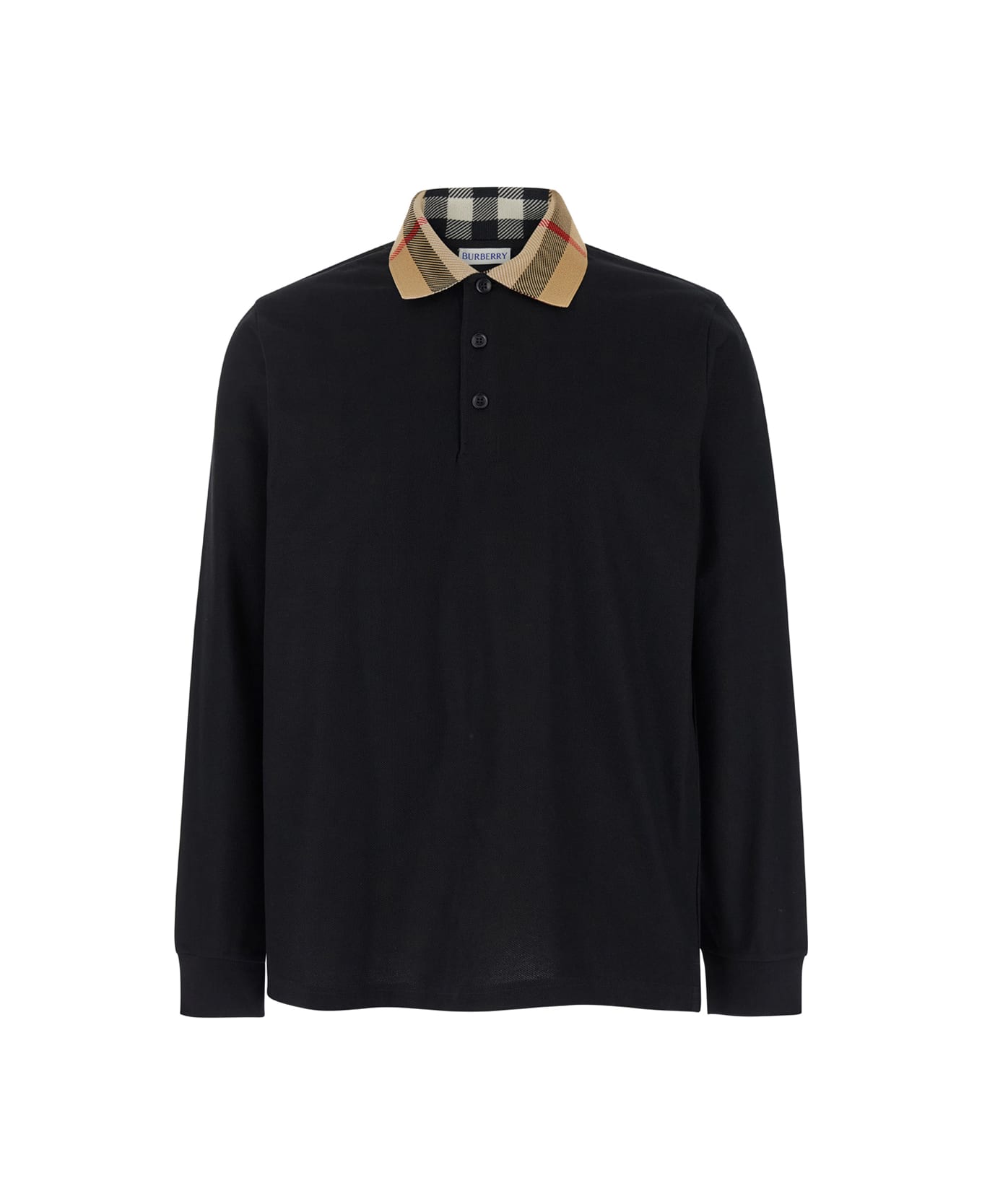 Burberry 'cody' Beige Polo Shirt With Long Sleeves And Check Motiv On The Collar In Cotton Man - Black シャツ