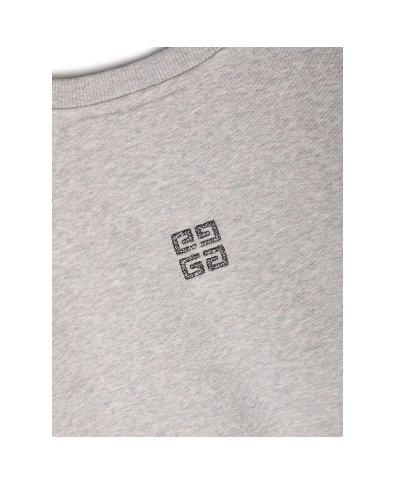 Givenchy Grey Cropped Sweatshirt With Glitter Logo Print And '4g' Motif In Cotton Girl