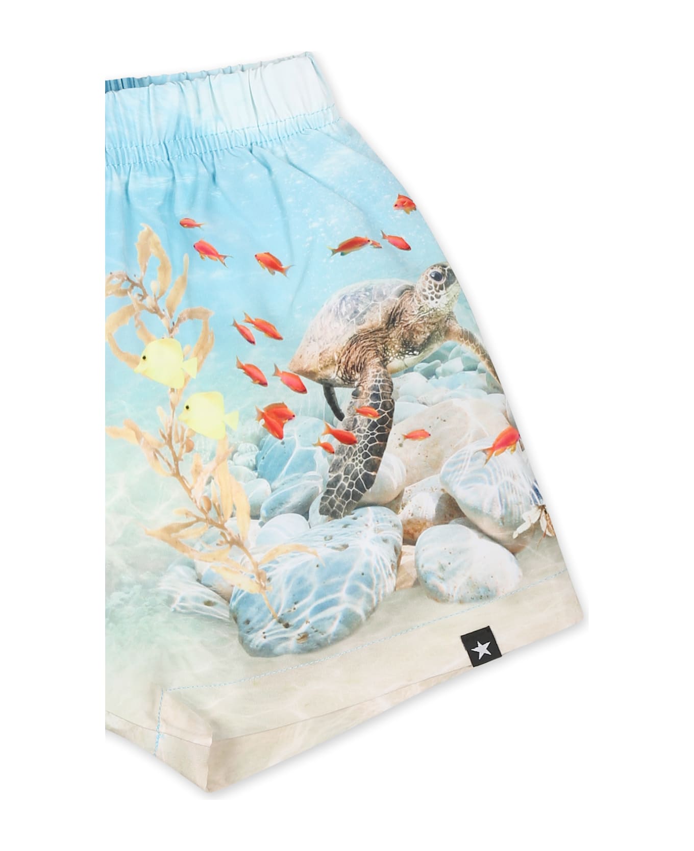 Molo Light Blue Swim Shorts For Baby Boy With Ocean Print - Light Blue