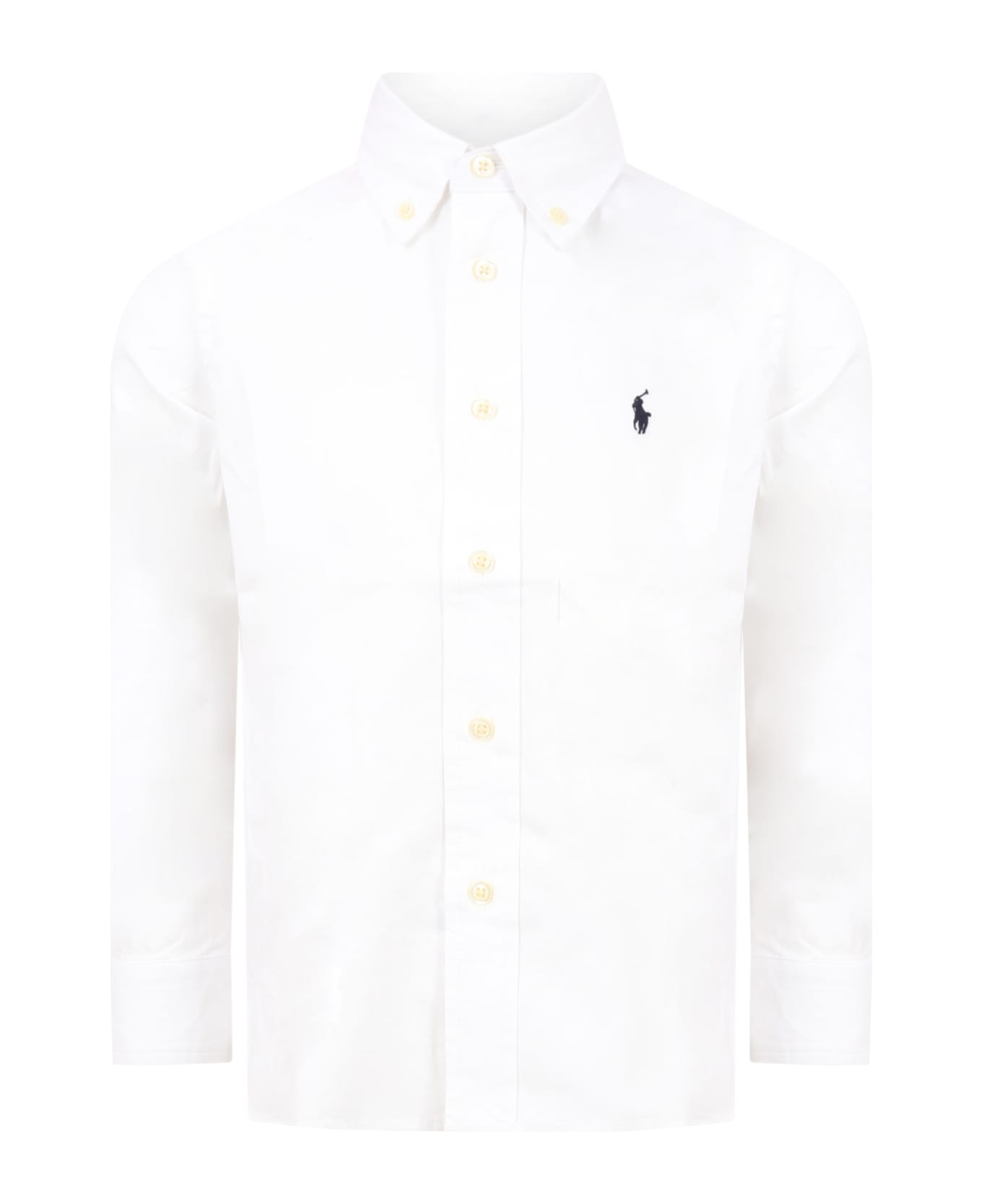 Ralph Lauren White Shirt For Kids With Iconic Blue Logo - White
