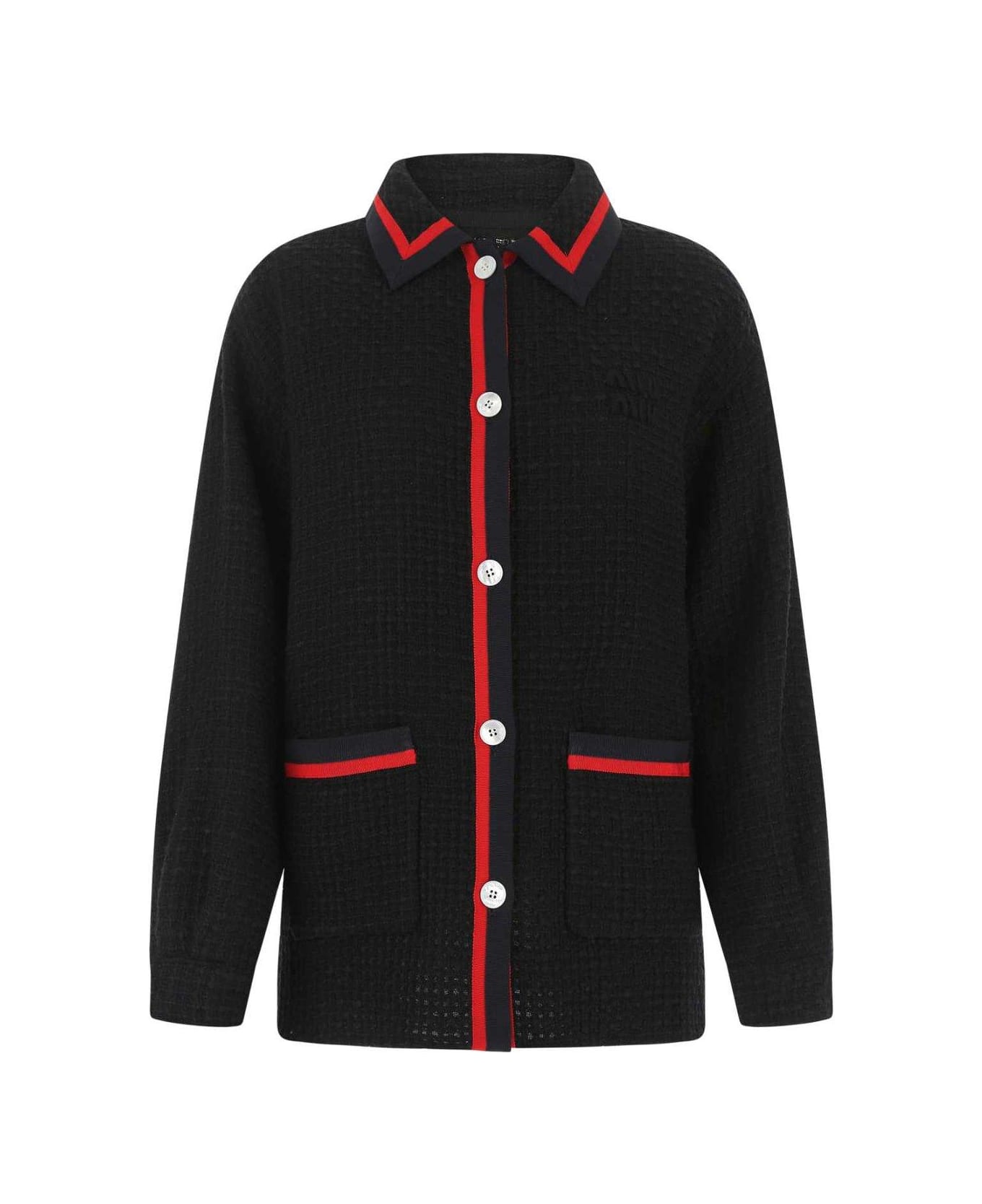 Miu Miu Striped Trim Tweed Jacket - Black