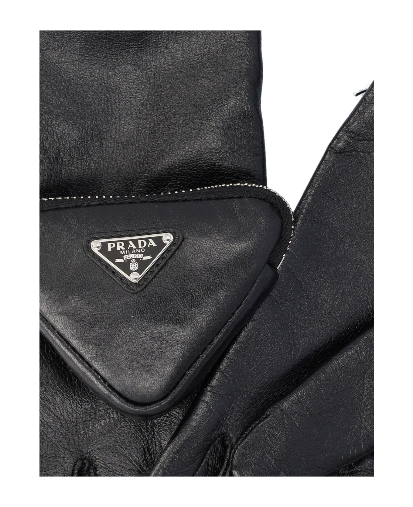 Prada Logo Pouch-detail Gloves - Nero