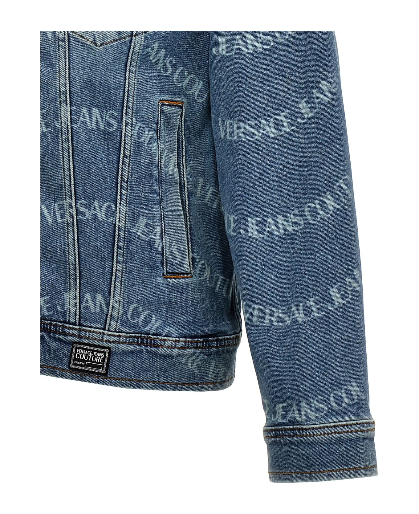 Versace Jeans Couture Logo Print Denim Jacket - Light Blue