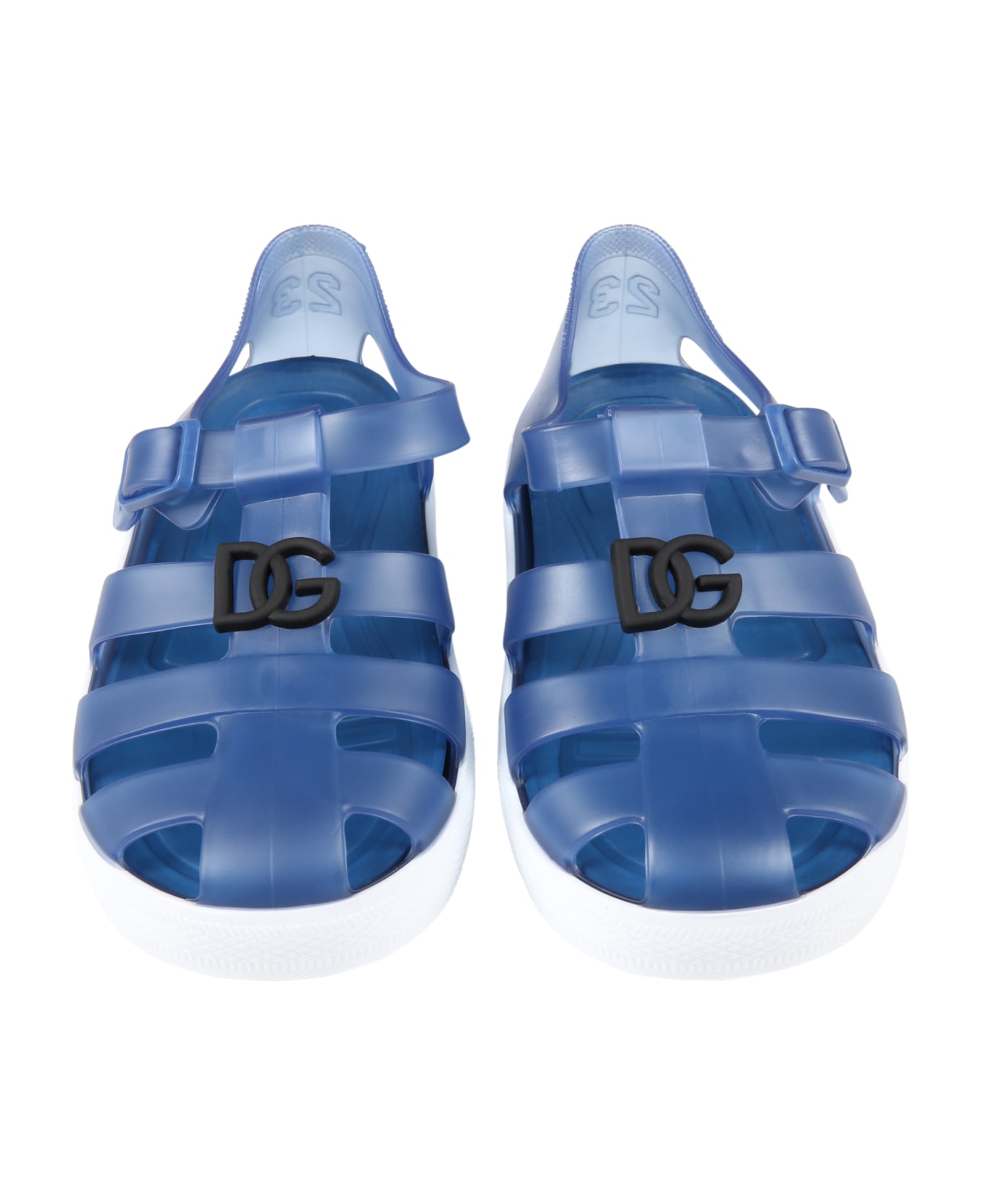 Dolce & Gabbana Blue Sandals For Kids With Logo - Blue シューズ