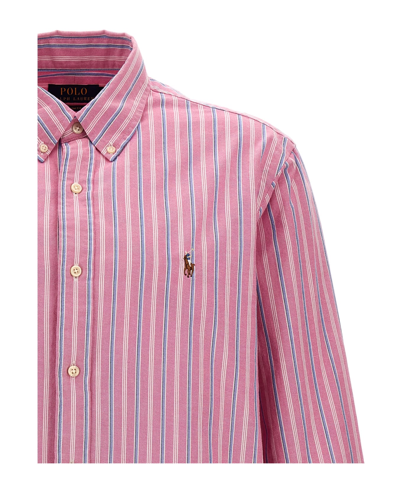 Polo Ralph Lauren Logo Embroidery Striped Shirt - Pink