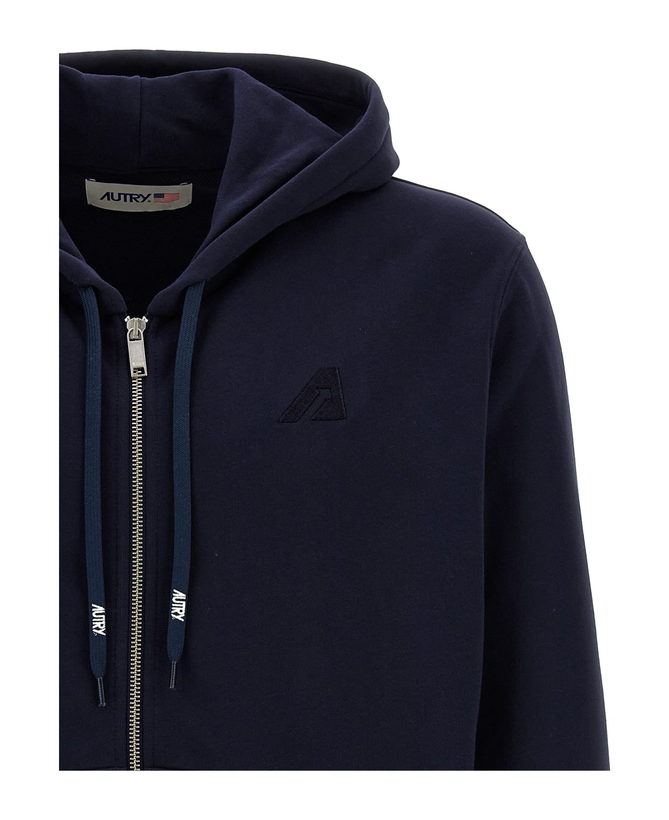 Autry Stretch Cotton Hoodie With Logo - Blue