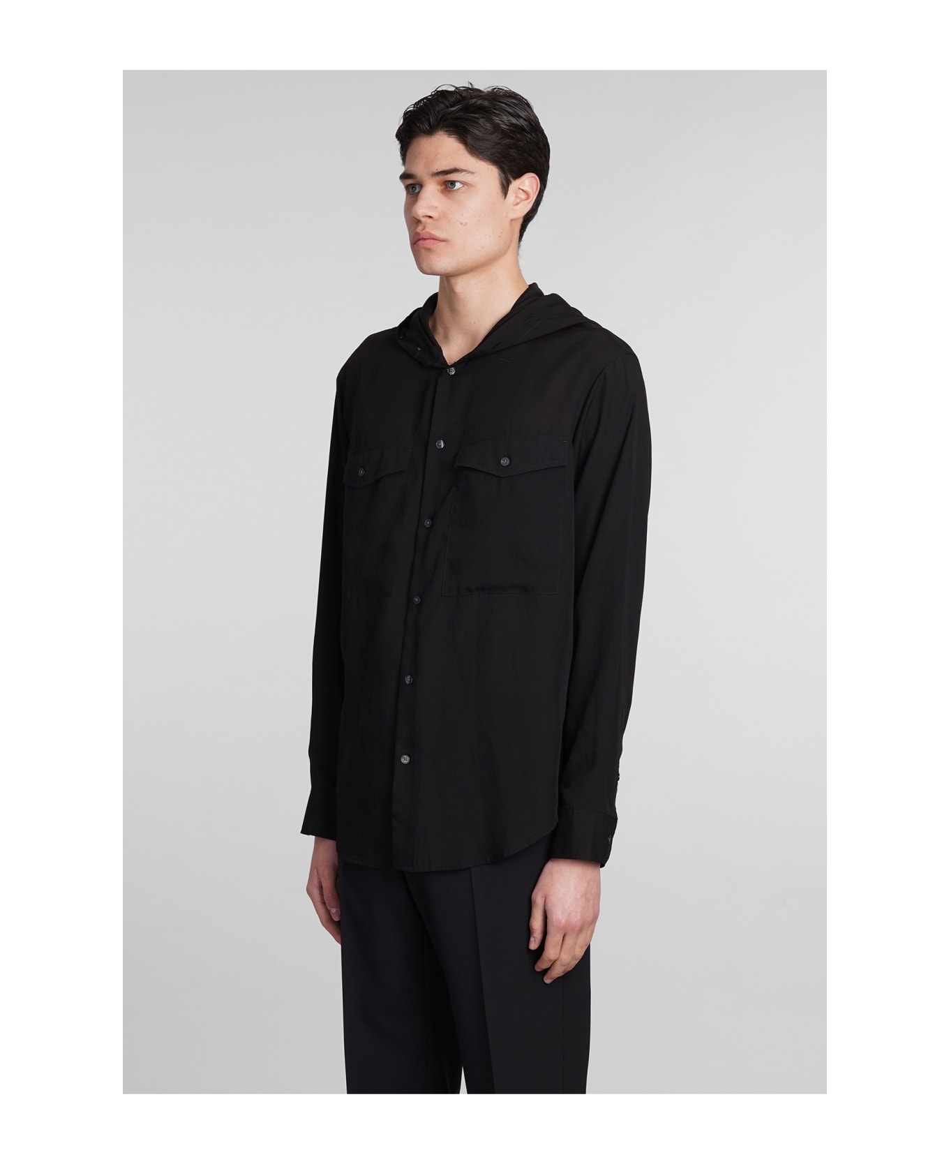 Emporio Armani Shirt In Black Wool And Polyester - black