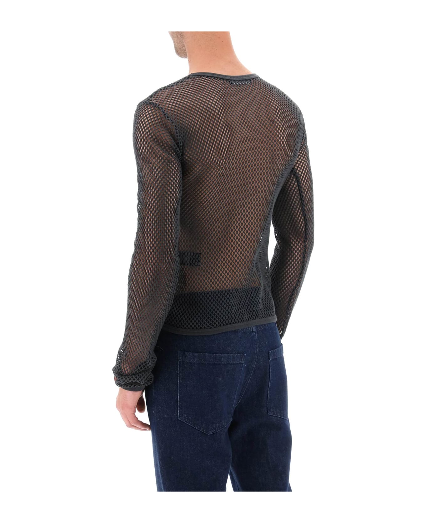 Raf Simons Long Sleeve Fishnet Knit T-shirt - DARK GREY (Grey)