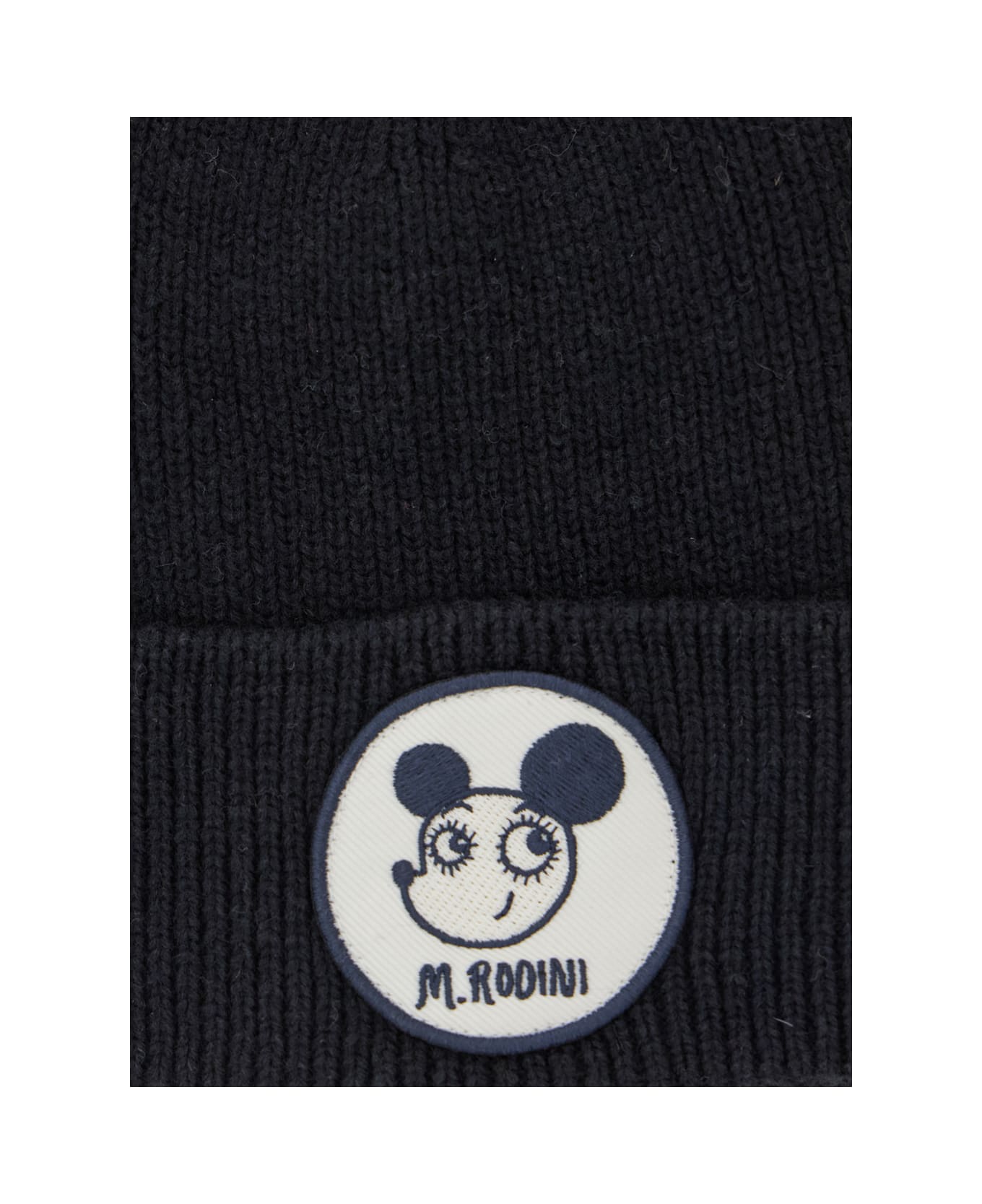 Mini Rodini 
ritzratz
 Black Beanie With Drawstring And Logo Patch On The Front In Wool Blend Baby - Black
