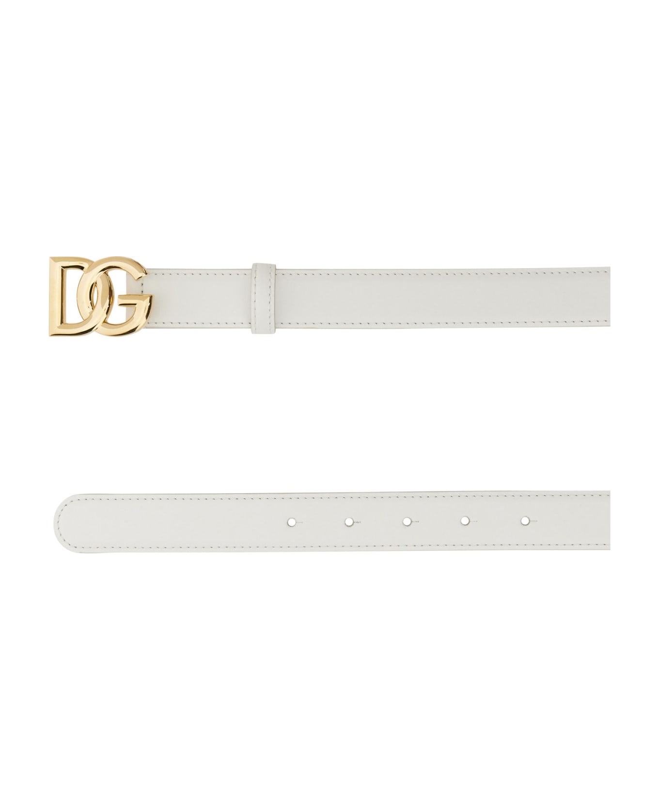 Dolce & Gabbana Belt In Calfskin With Crossed Dg Logo - Optical White ベルト