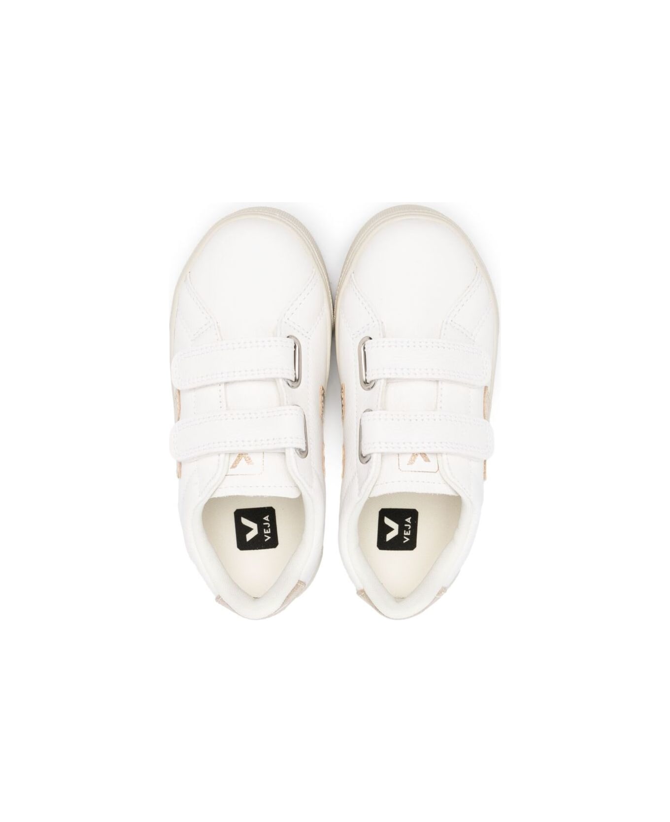 Veja White Sneaker With Platinum Logo And Heel Tab In Leather Girl - White シューズ