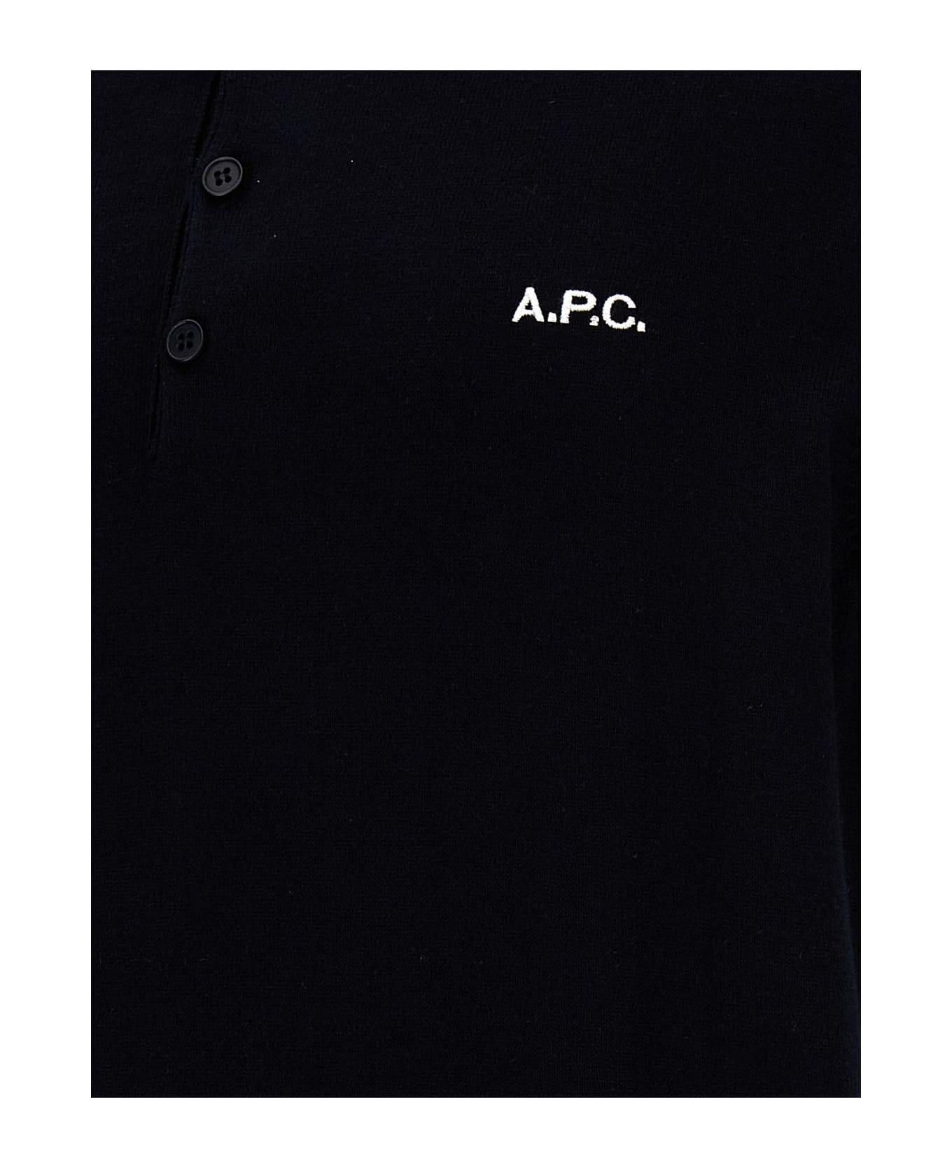 A.P.C. Logo Embroidered Short-sleeved Polo Shirt - Iaj Marine