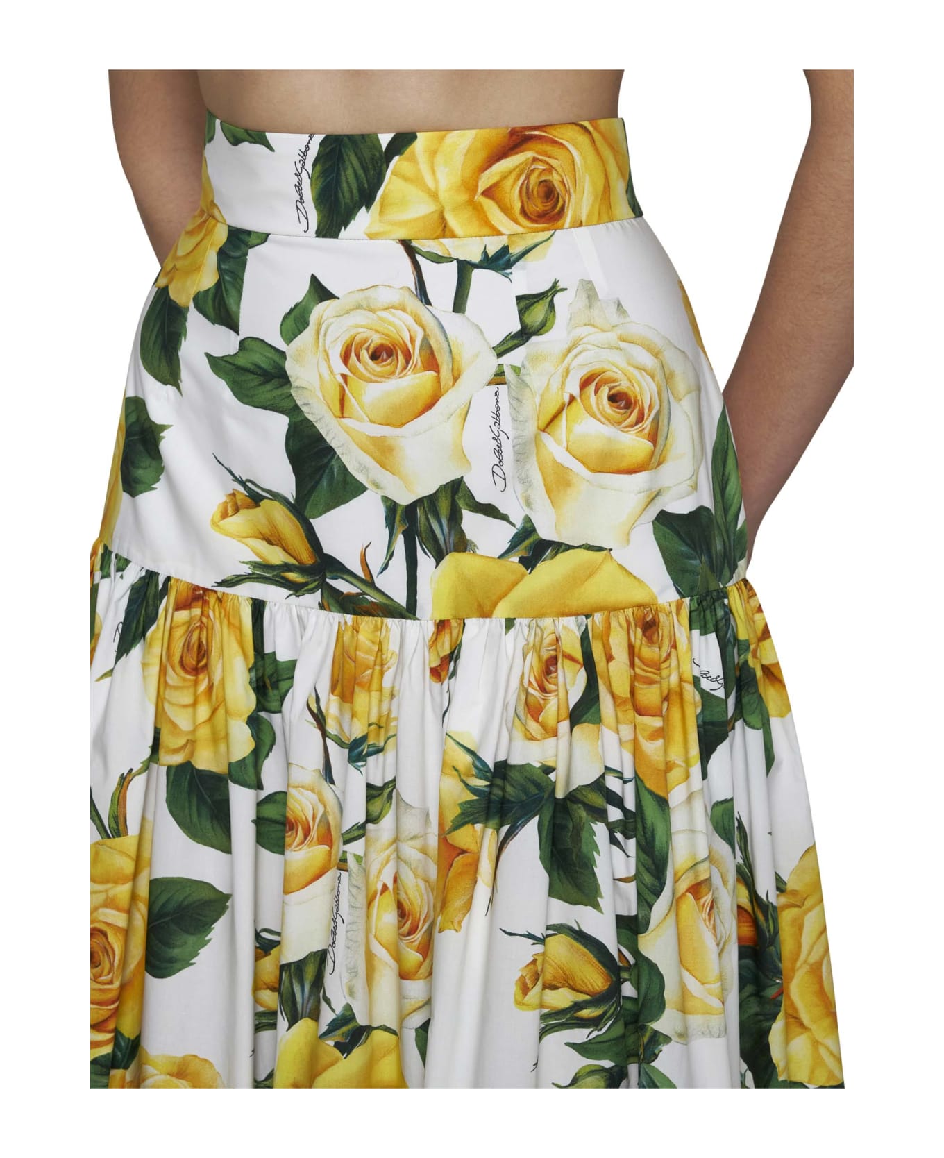 Dolce & Gabbana Pleated Midi Skirt - Rose gialle f.b.nat スカート