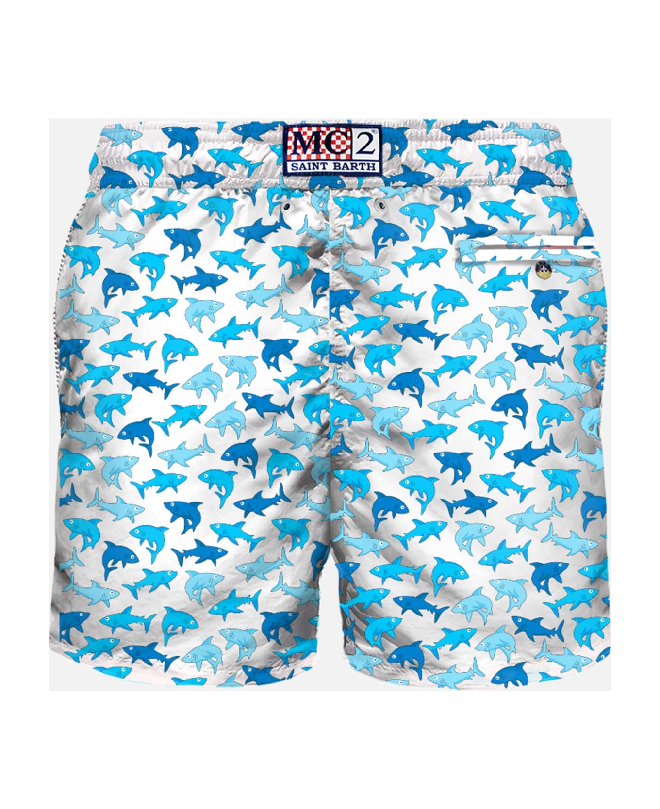 MC2 Saint Barth Man Light Fabric Swim Shorts With Sharks Print - WHITE スイムトランクス