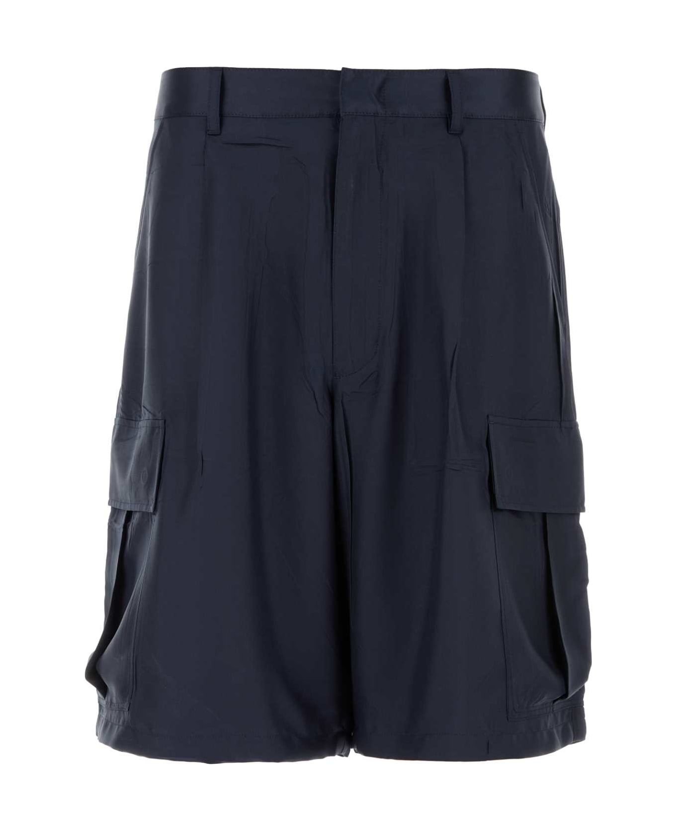 Prada Dark Blue Silk Bermuda Shorts - BLU