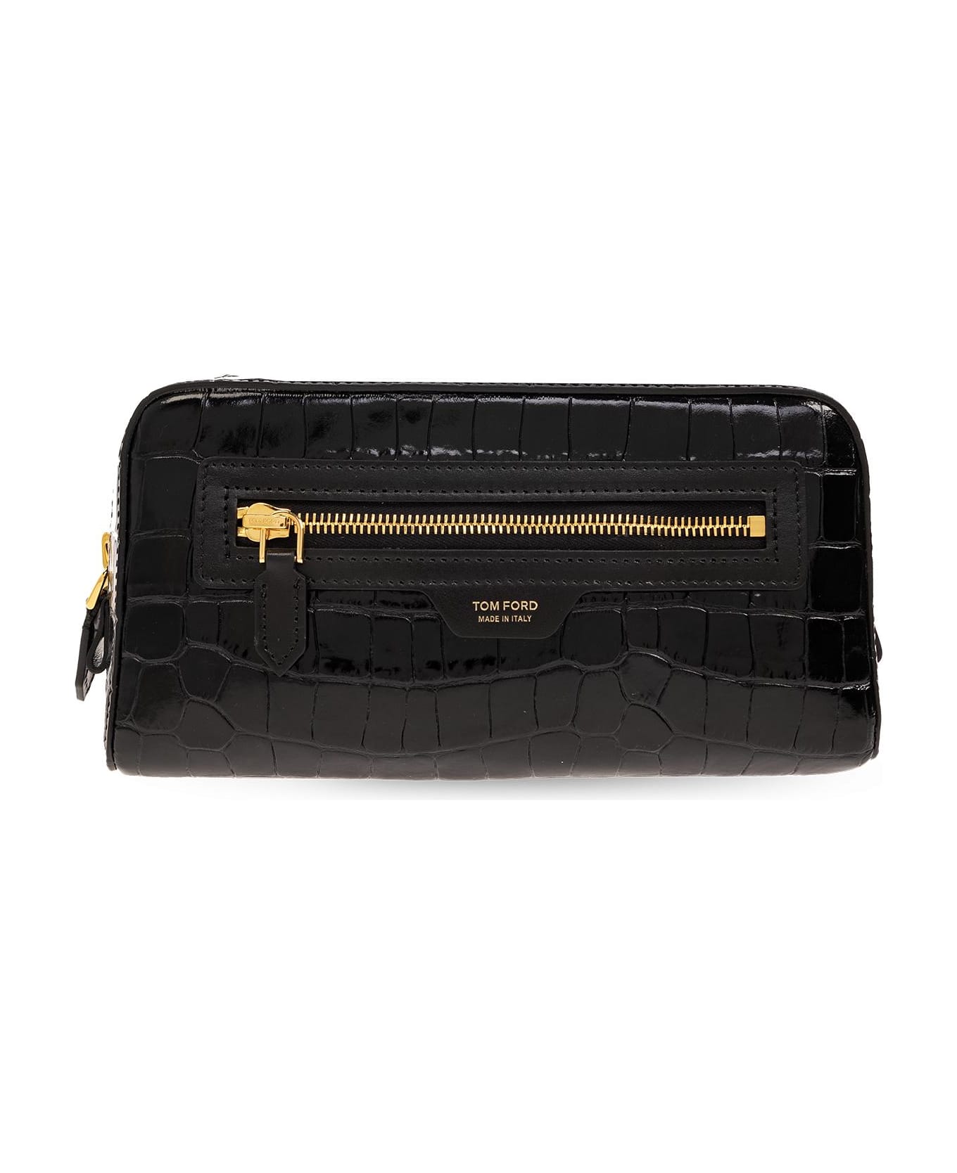 Tom Ford Leather Wash Bag With Logo - BLACK