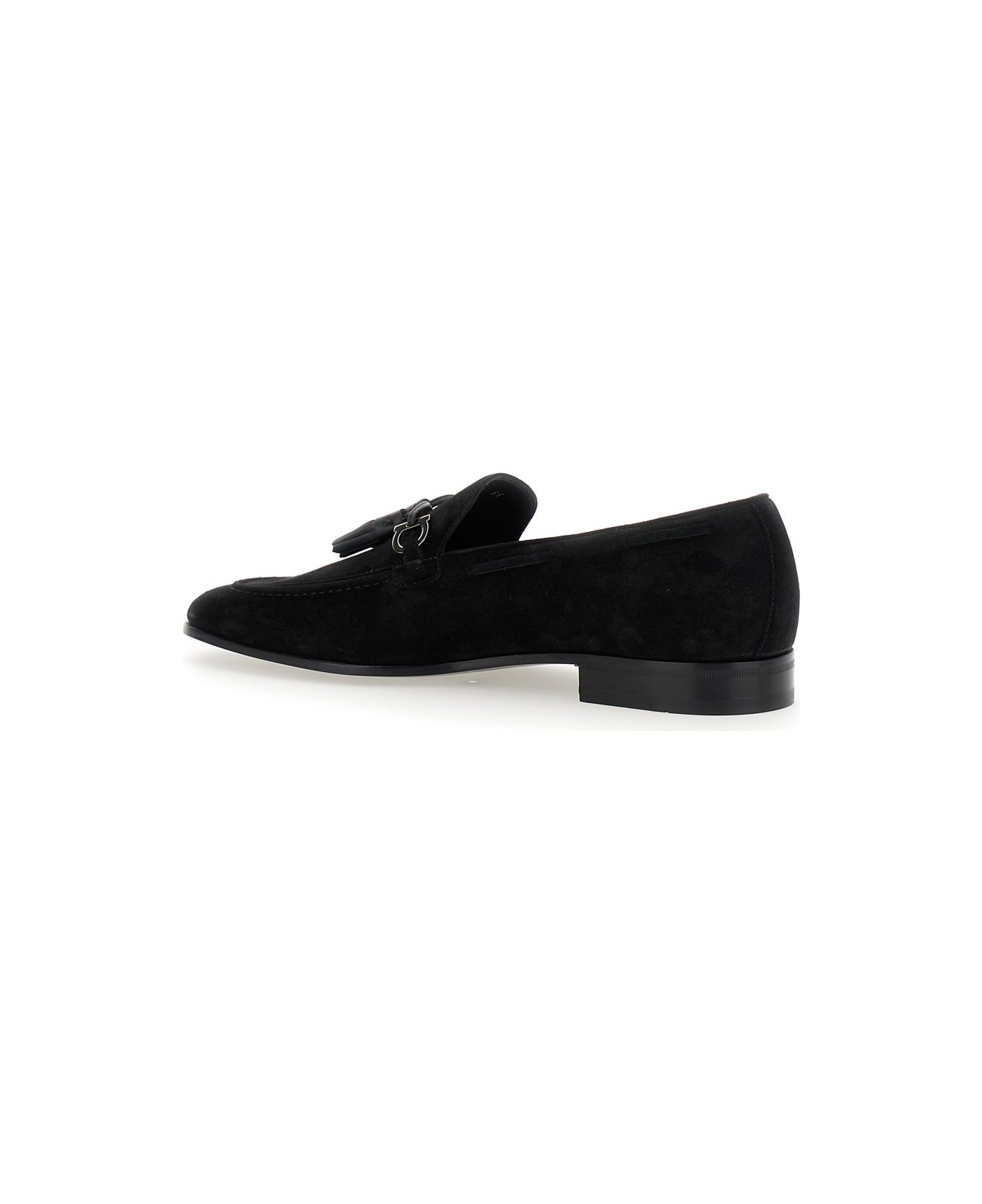Ferragamo 
besile 2
 Black Loafers With Gancini And Cord Detail In Suede Man - Black