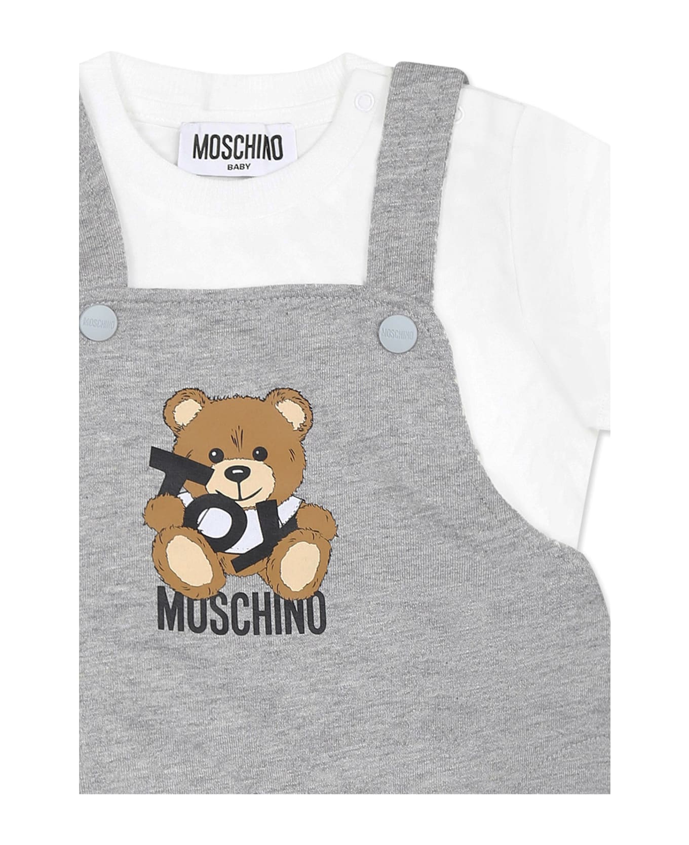 Moschino Grey Dungarees For Baby Boy With Teddy Bear - Grey