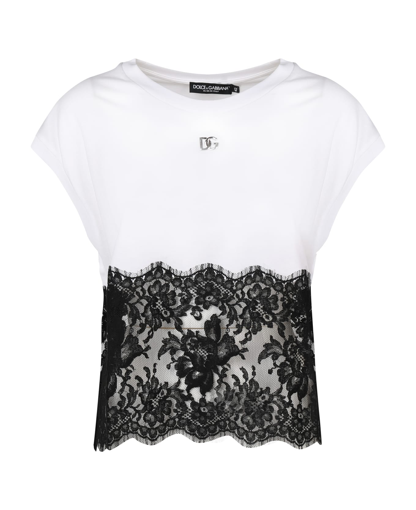 Dolce & Gabbana Lace & Cotton T-shirt - Optical white