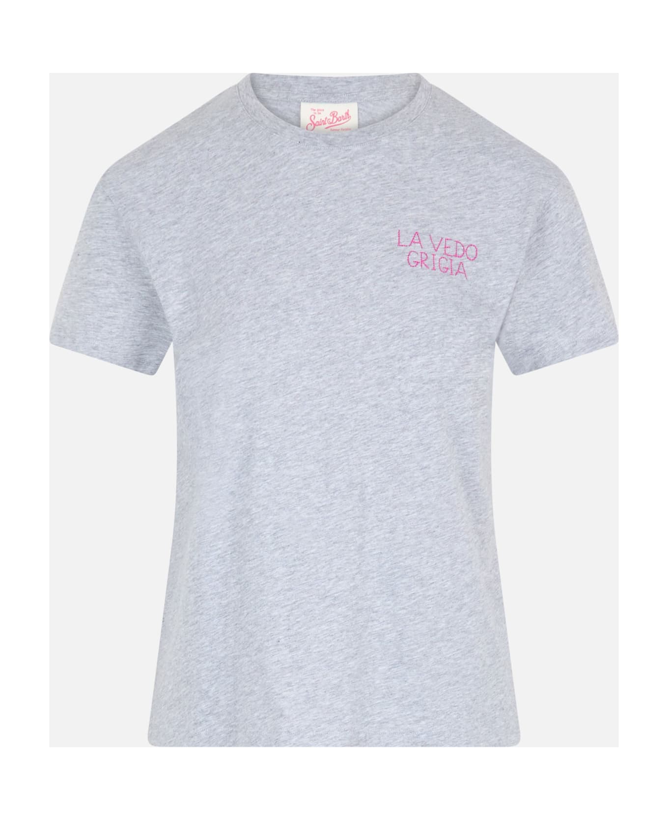 MC2 Saint Barth Woman Cotton Jersey Crewneck T-shirt Emilie With La Vedo Grigia Embroidery - MELANGE GREY