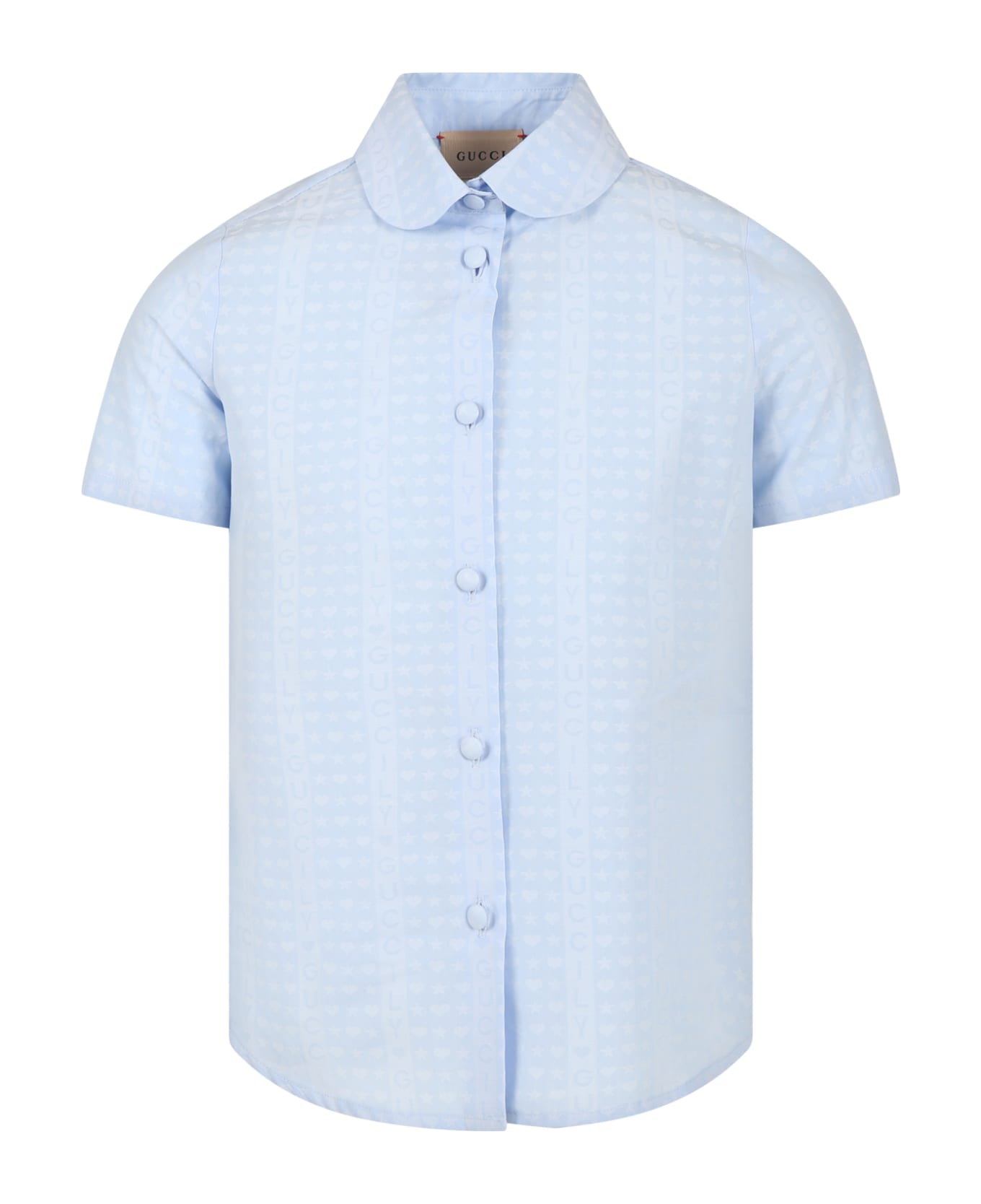 Gucci Light Blue Shirt For Girl With "guccily" Writing - Light Blue