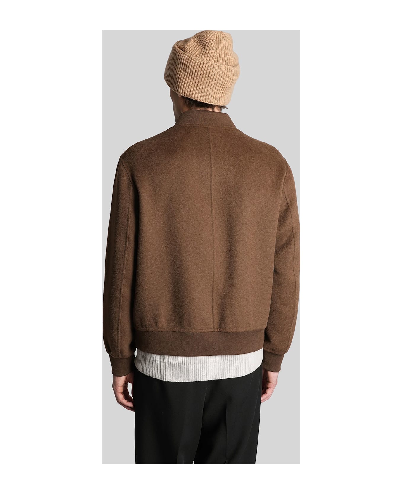 Low Brand Bomber Double Wool Bomber Jacket In Brown Wool - brown