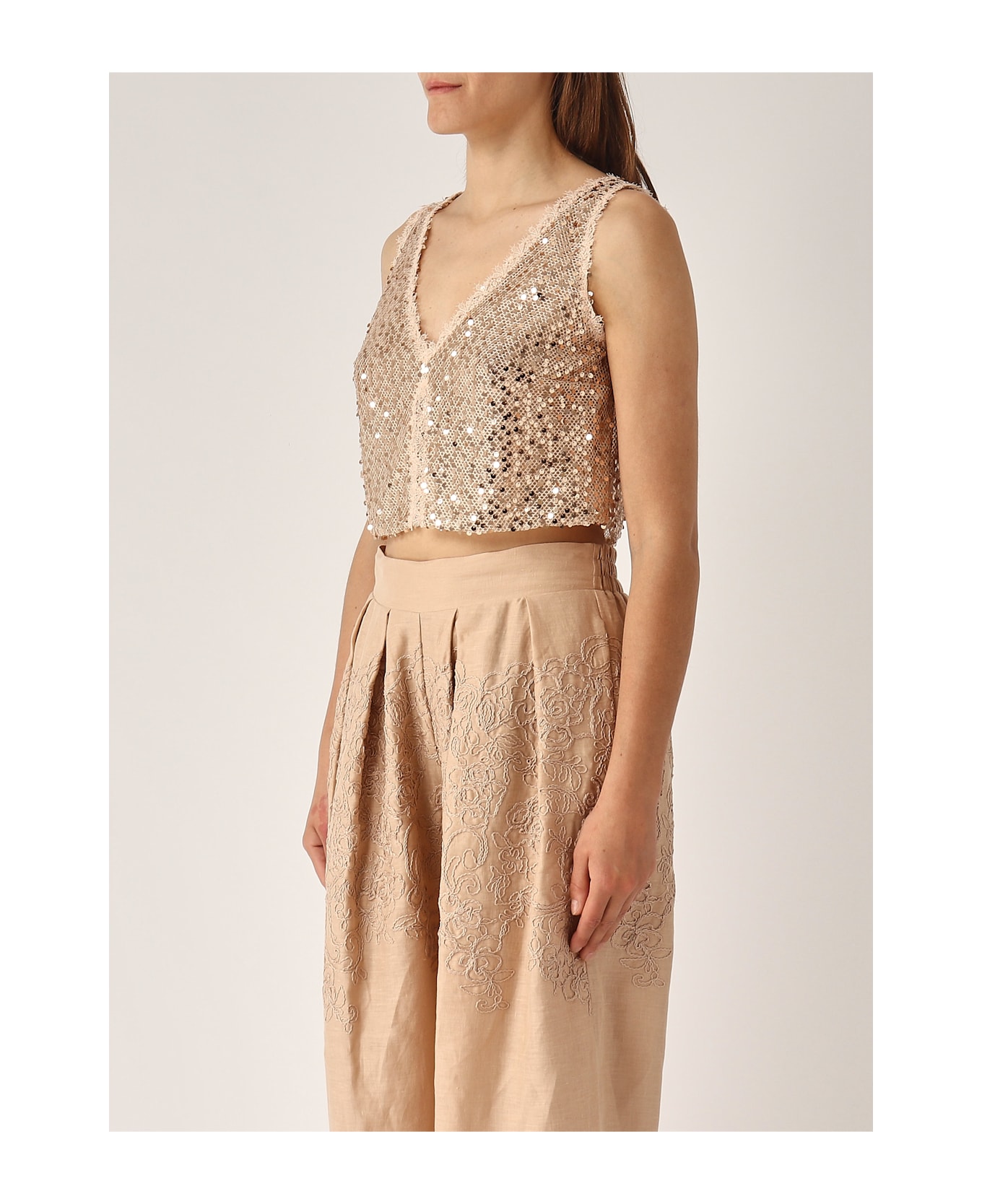 Ermanno Scervino Top Full Paillettes Tank Top - ORO ROSA