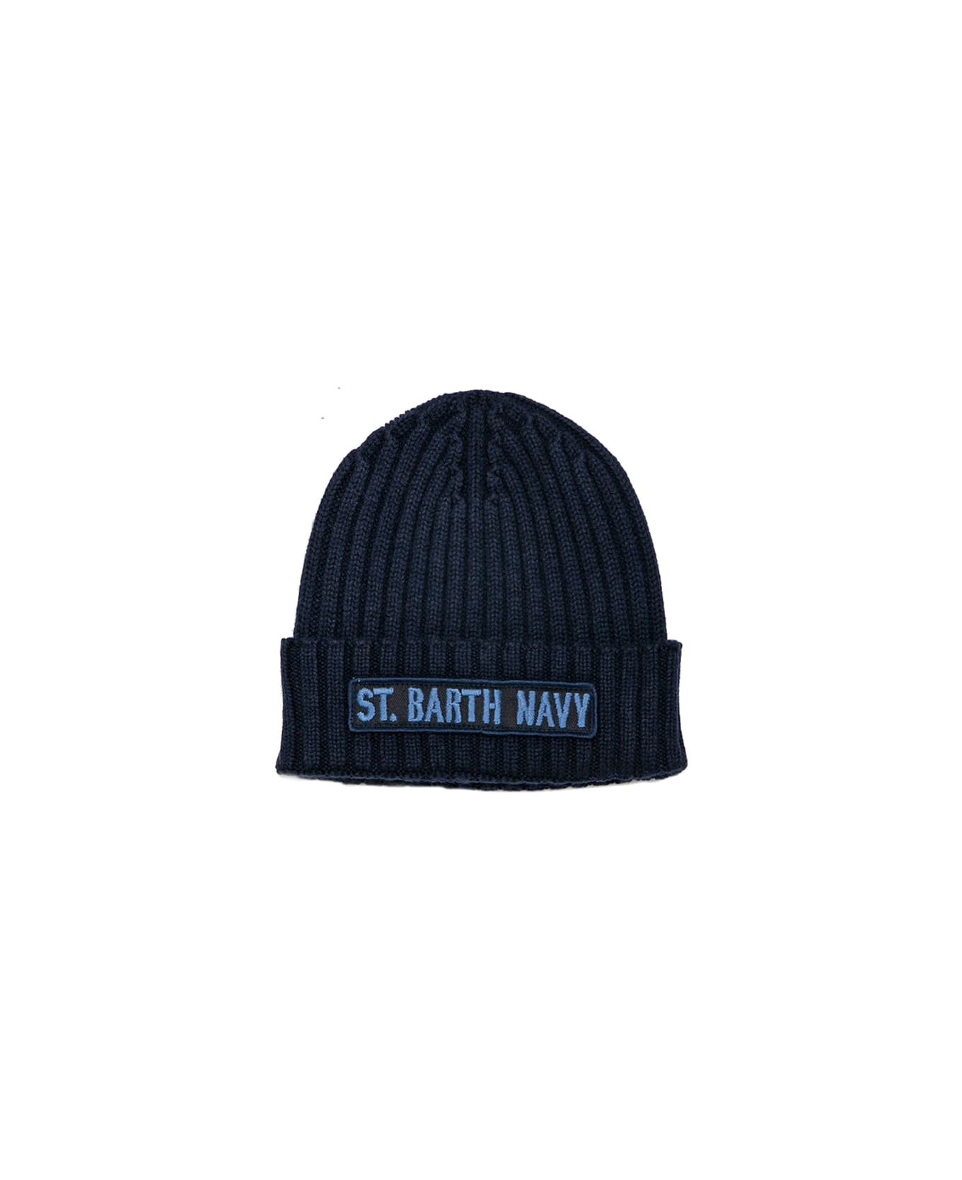 MC2 Saint Barth Blended Cashmere Hat With St. Barth Navy Patch - BLUE