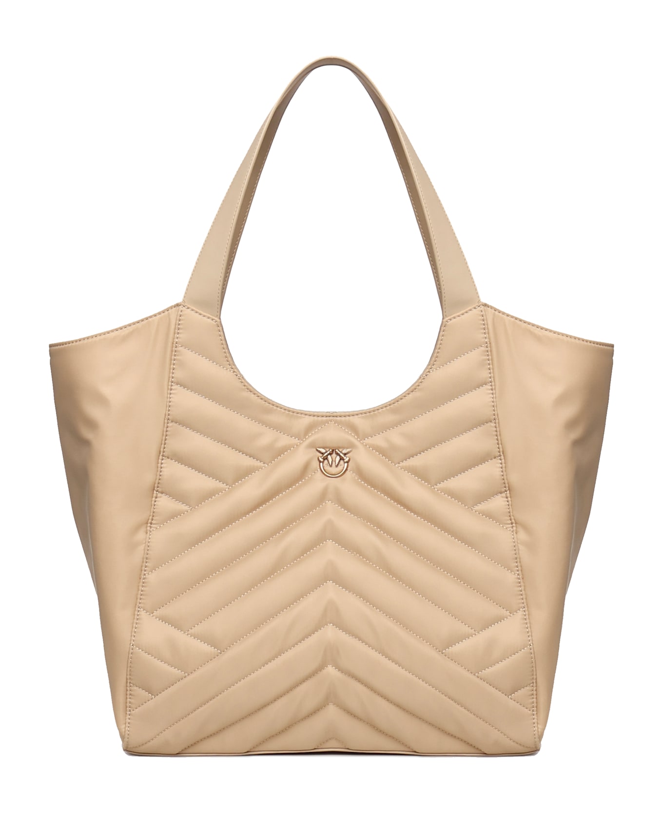 Pinko Puzzle Quilt Fabric Shopper Bag - Beige