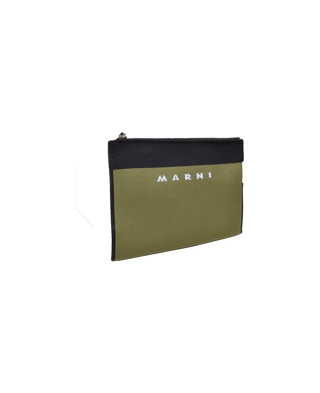 Marni Logo Embroidered Zip Clutch Bag - Green