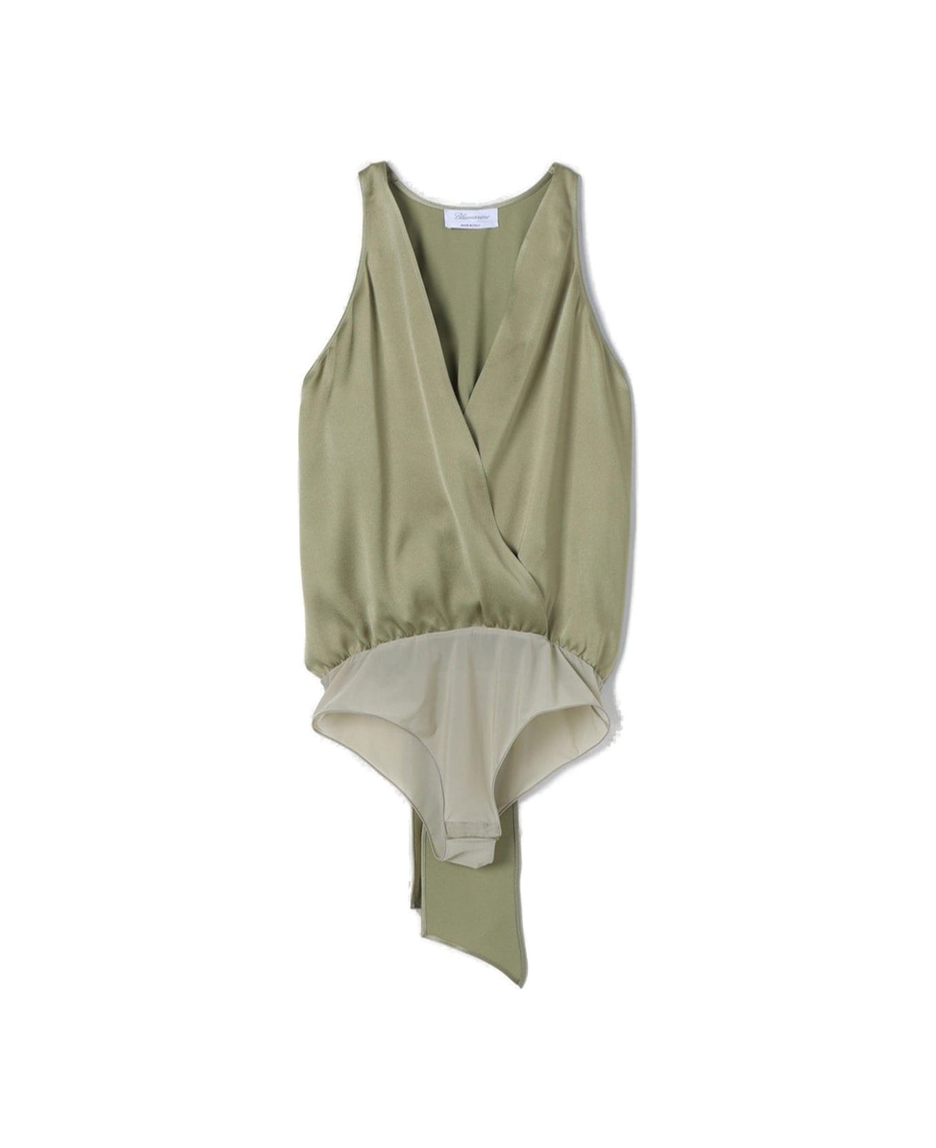 Blumarine Plunging V-neck Open Back Satin Bodysuit Blumarine - GREEN