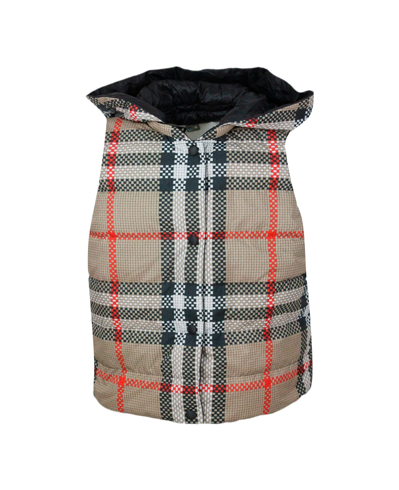 Burberry Sleeveless Gilet Padded With Real Natural Down, Closure With Burberry New Check Buttons - Check Beige コート＆ジャケット