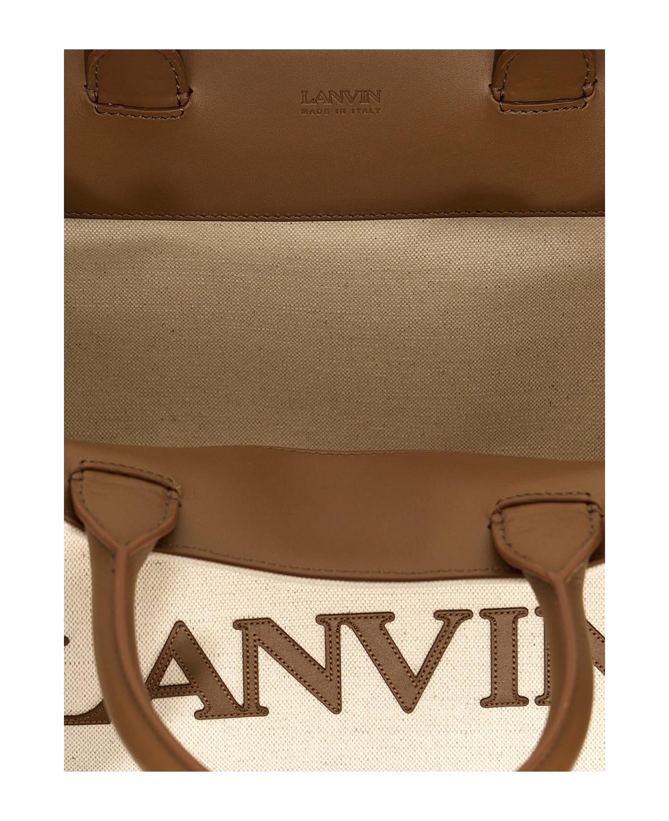 Lanvin Logo Canvas Shopping Bag - Beige