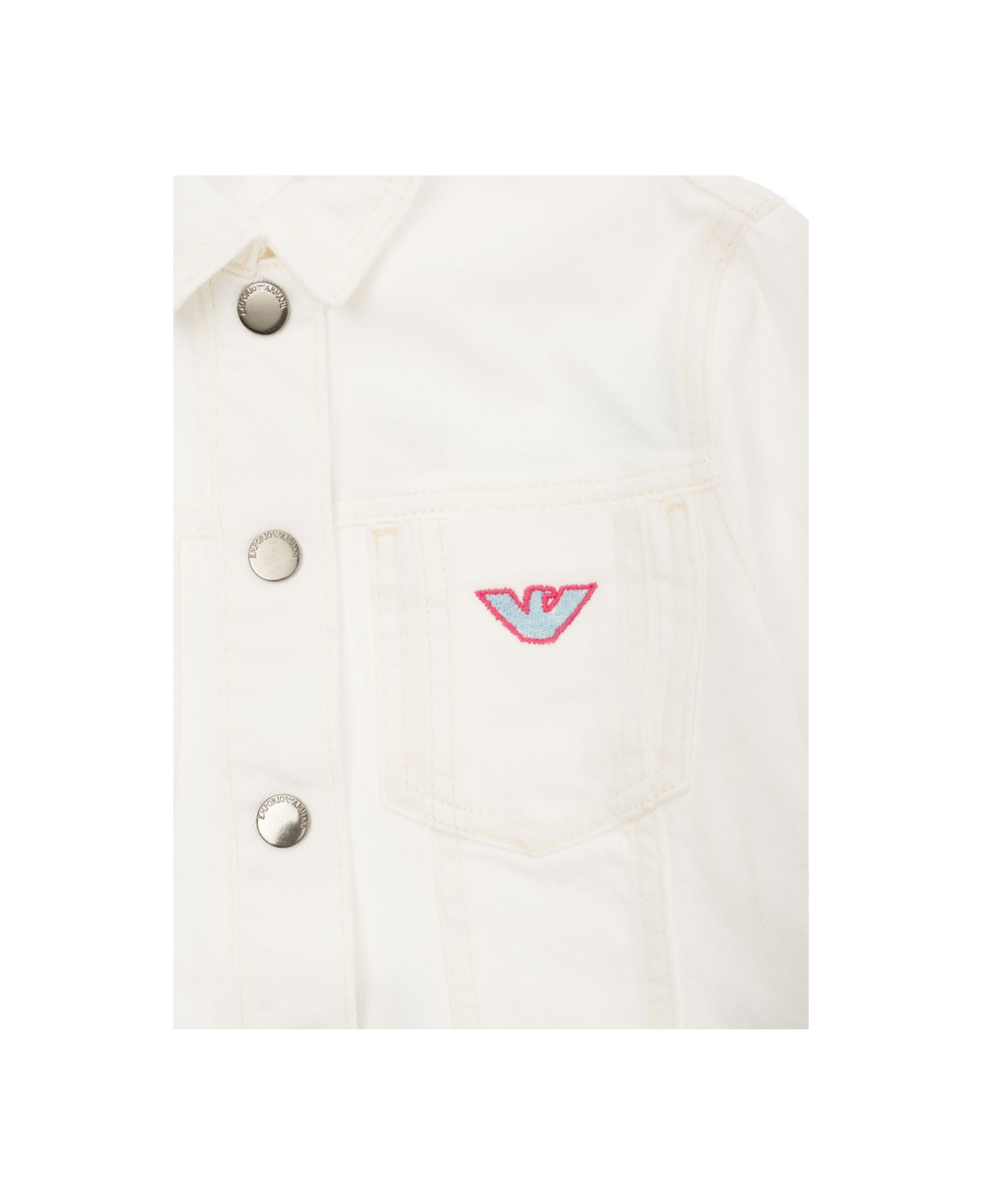 Emporio Armani White Jacket With Multicolor Logo Embroideries In Cotton Denim Girl - White