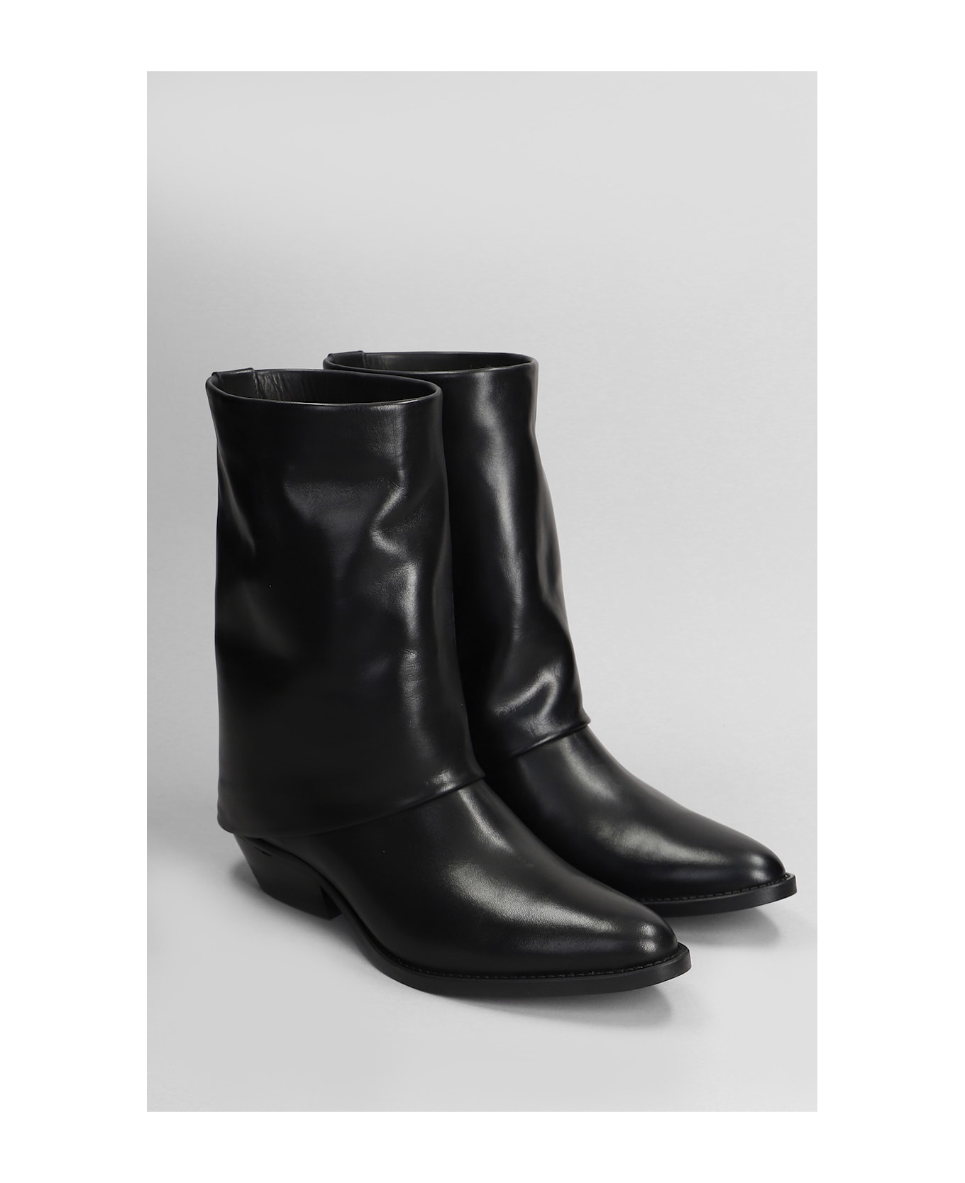 Julie Dee Texan Ankle Boots In Black Leather - black