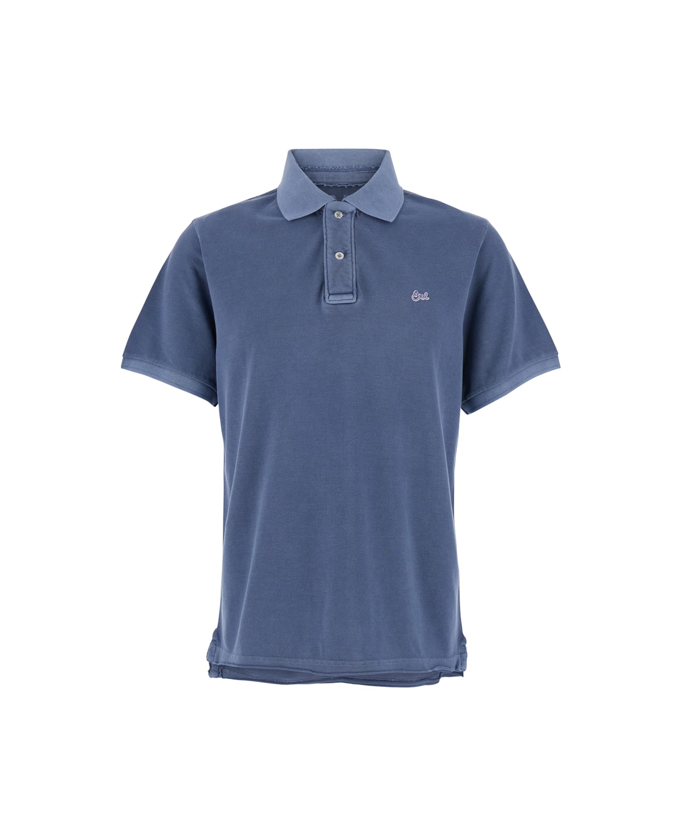 ERL Polo Con Colletto Classico E Logo Lettering Sul Fronte In Cotone Blu Uomo - Blu