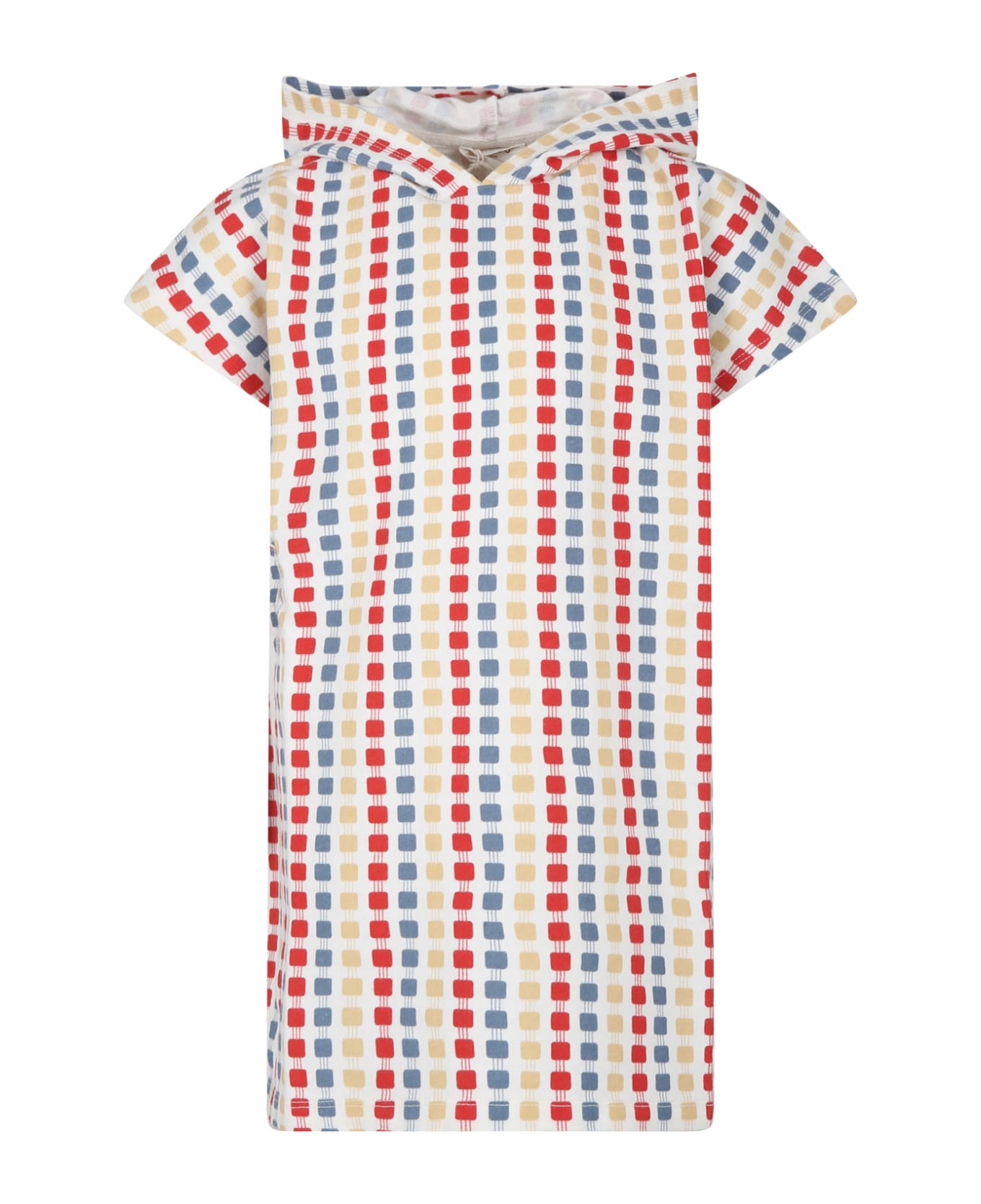 Coco Au Lait Ivory Dress For Girl With Geometric Pattern - Ivory ワンピース＆ドレス