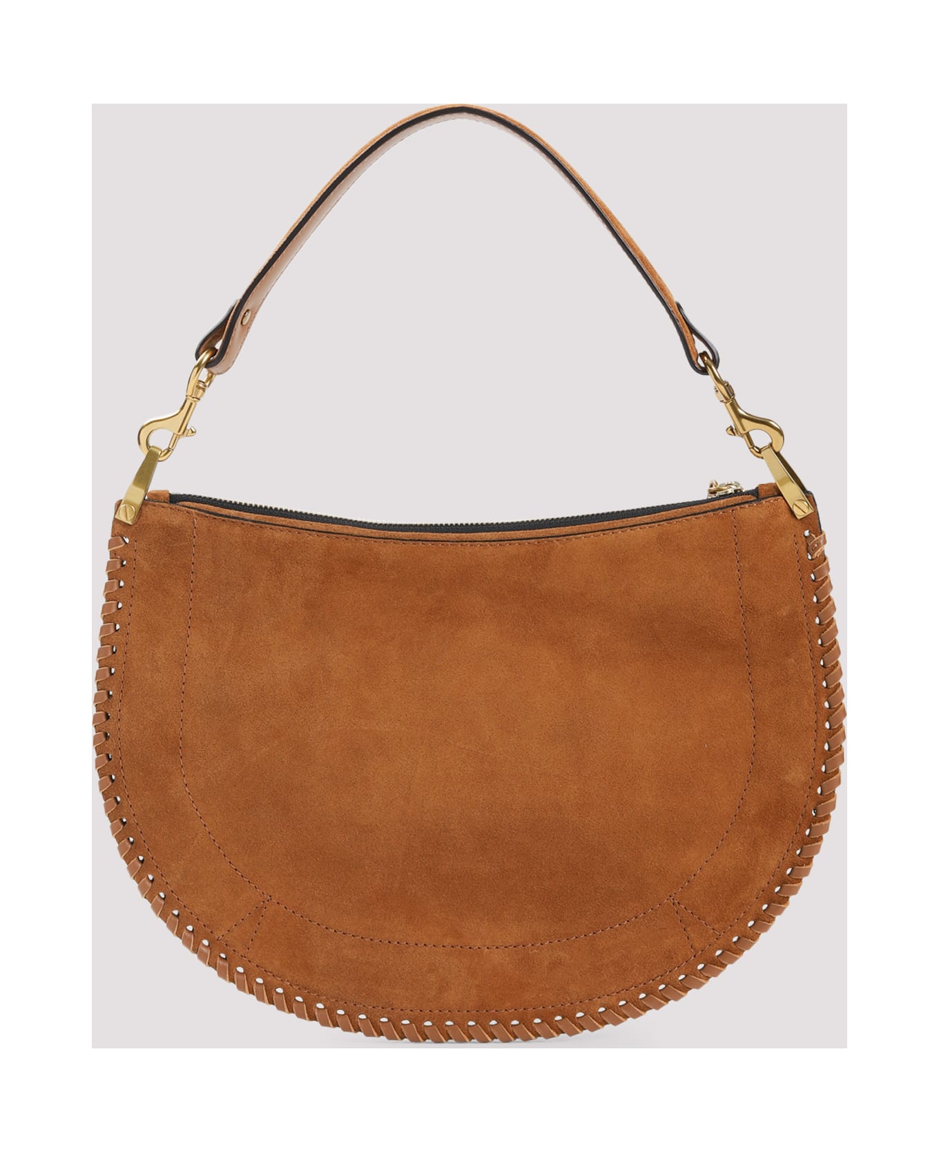 Isabel Marant Oskan Soft Zip Shoulder Bag In Brown Suede - Co Cognac