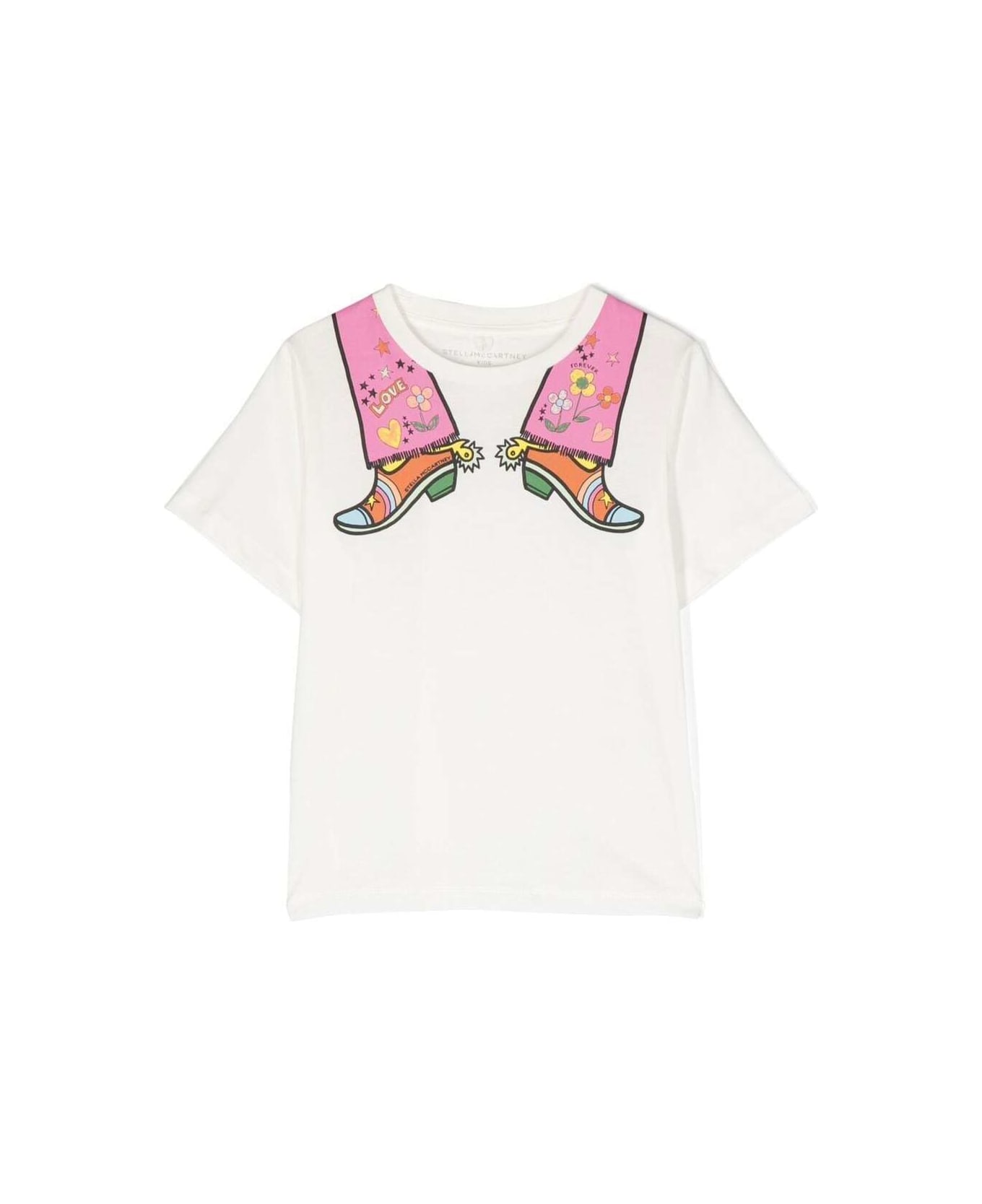 Stella McCartney Kids Crewneck T-shirt With Graphic Print In White Cotton Girl - White