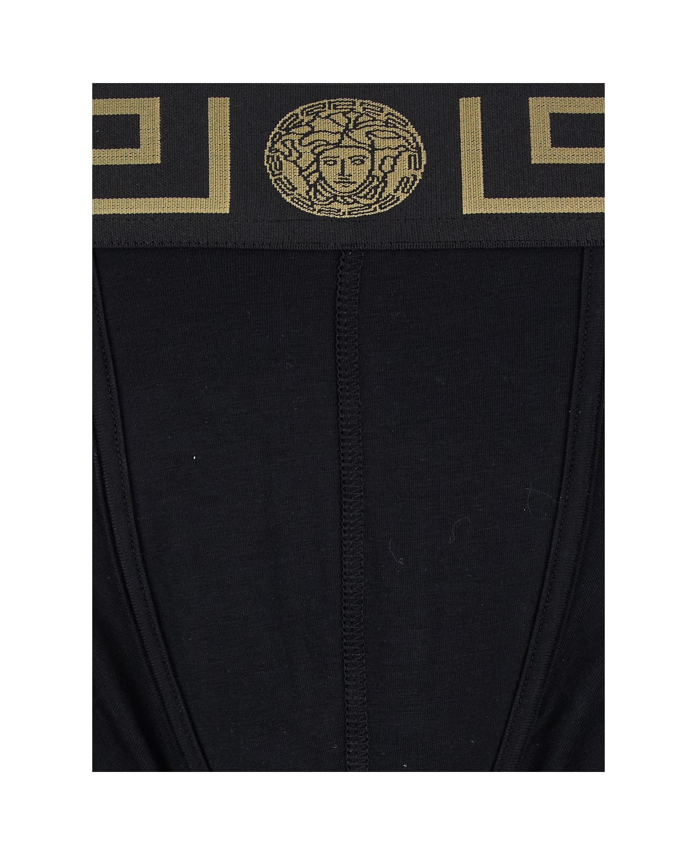 Versace Black Boxer Briefs With Greca And Medusa Detail In Stretch Cotton Man - Black