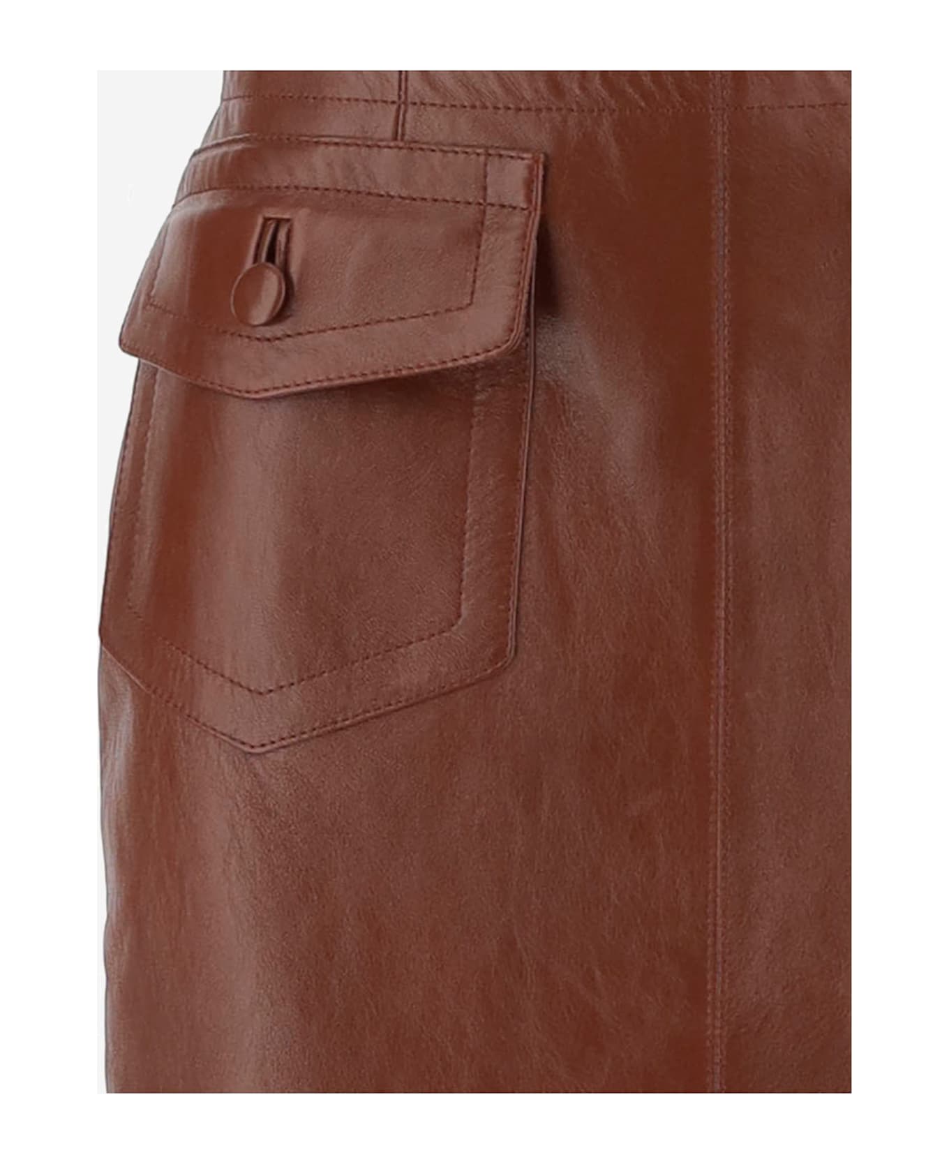 Chloé Glossy Leather Midi Skirt - Brown