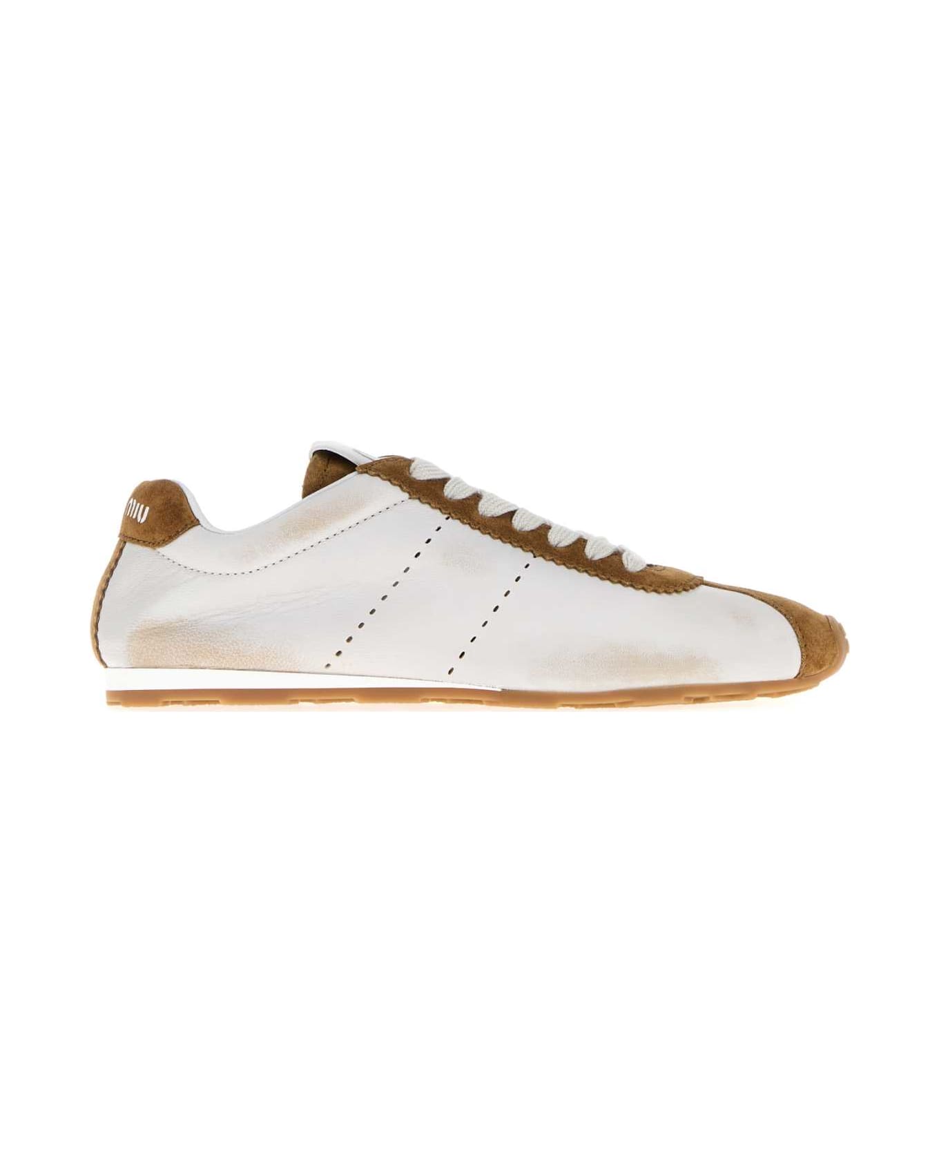 Miu Miu Two-tone Nappa Leather And Suede Sneakers - BIANCOCANNELLA