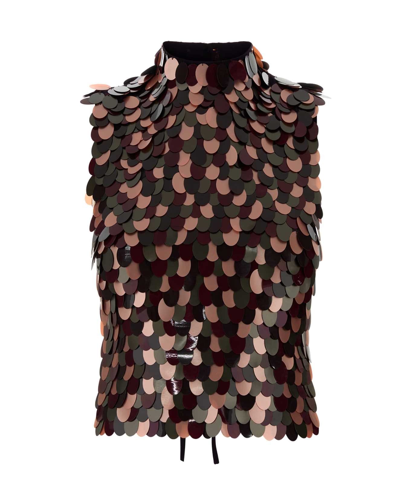 Dries Van Noten Embellished Crepe Carmasa Top - BURGUNDY