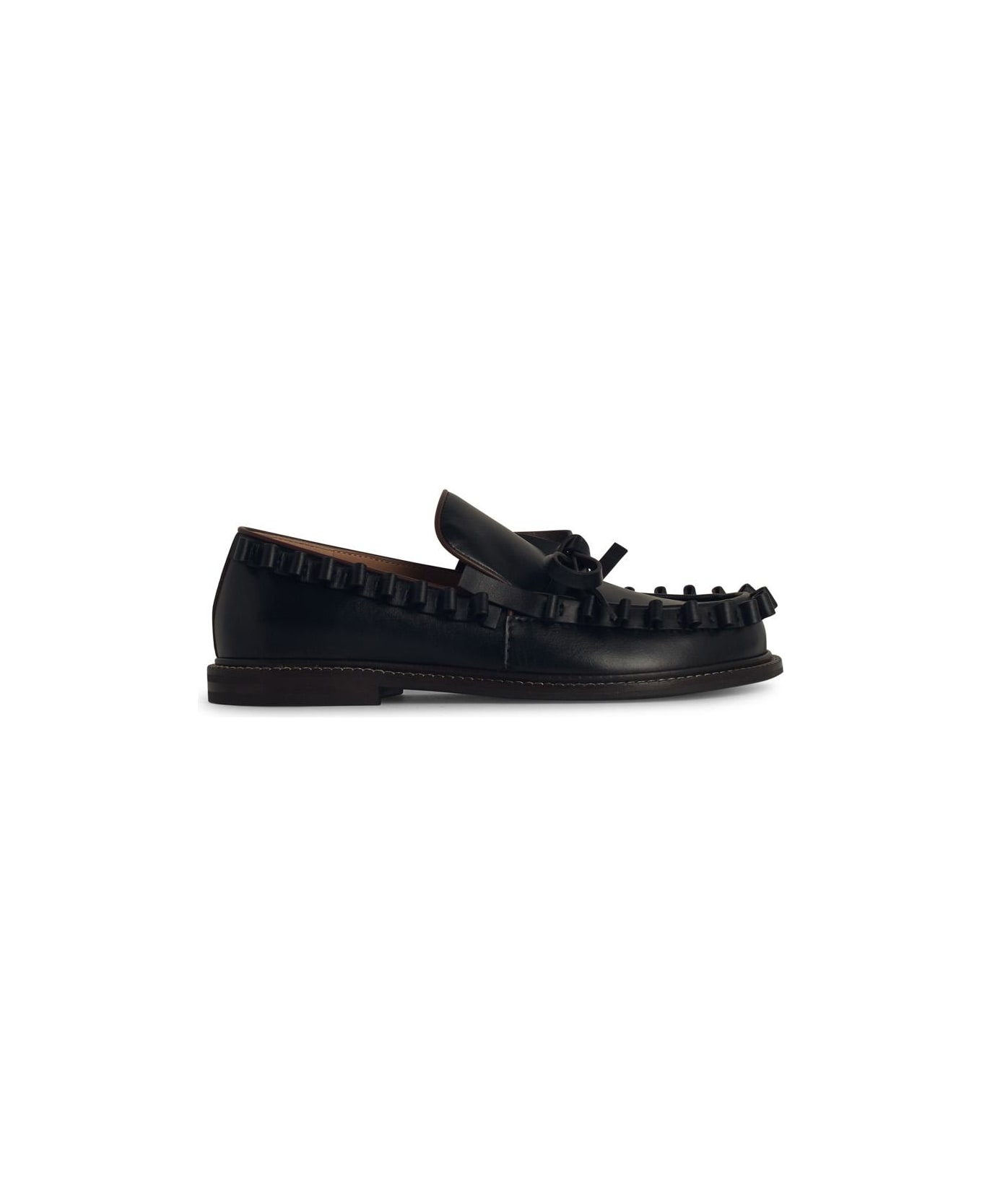 J.W. Anderson 'ruffle' Black Leather Loafers - Nero